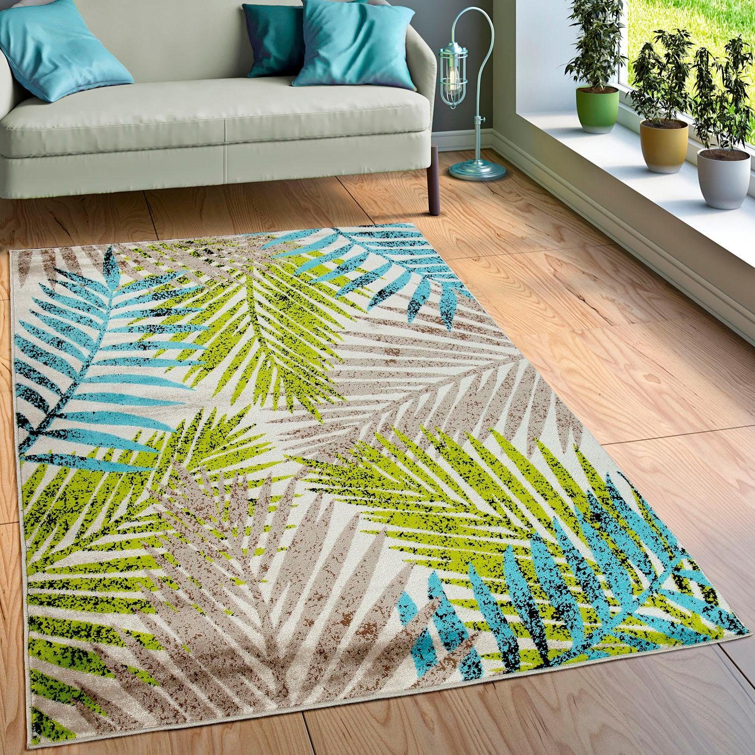 Paco Home Vloerkleed Metro 162 Korte pool, motief blaadjes, ideaal in de woonkamer & slaapkamer