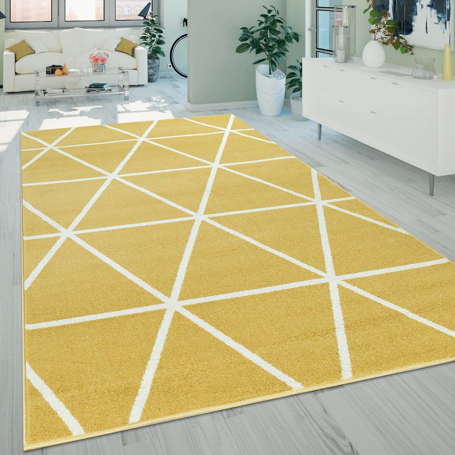 Paco Home Loper Stella 401 Vloerkleed, pastelkleuren, geruit design, Scandinavisch motief, korte pool