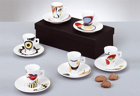 Zeller Present Espressokopje Faces 6 kopjes, 6 schoteltjes (set, 12-delig)