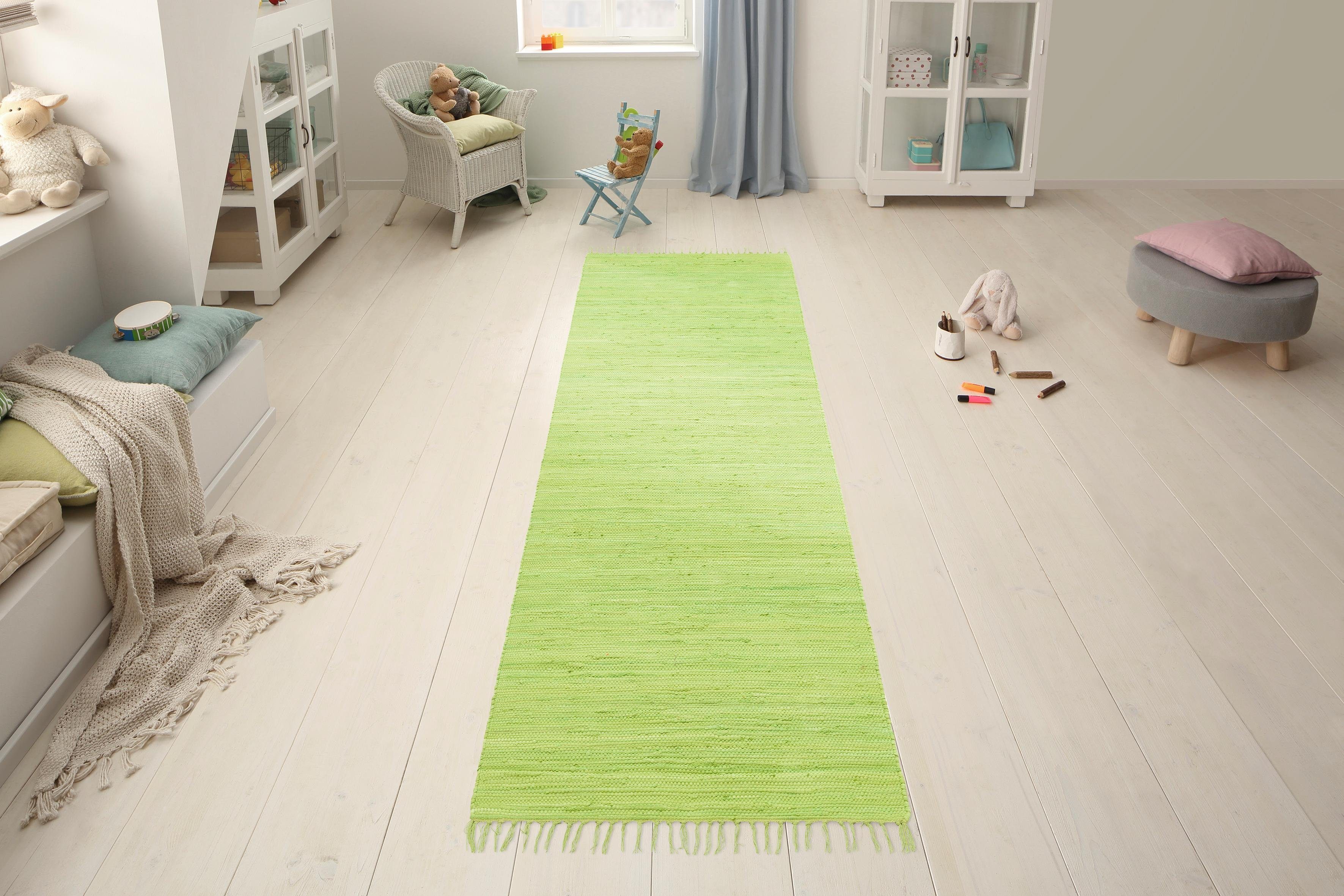 my home Vloerkleed Paul Omkeerbaar tapijt, uni, handgeweven, met franjes, 100% katoen, loper