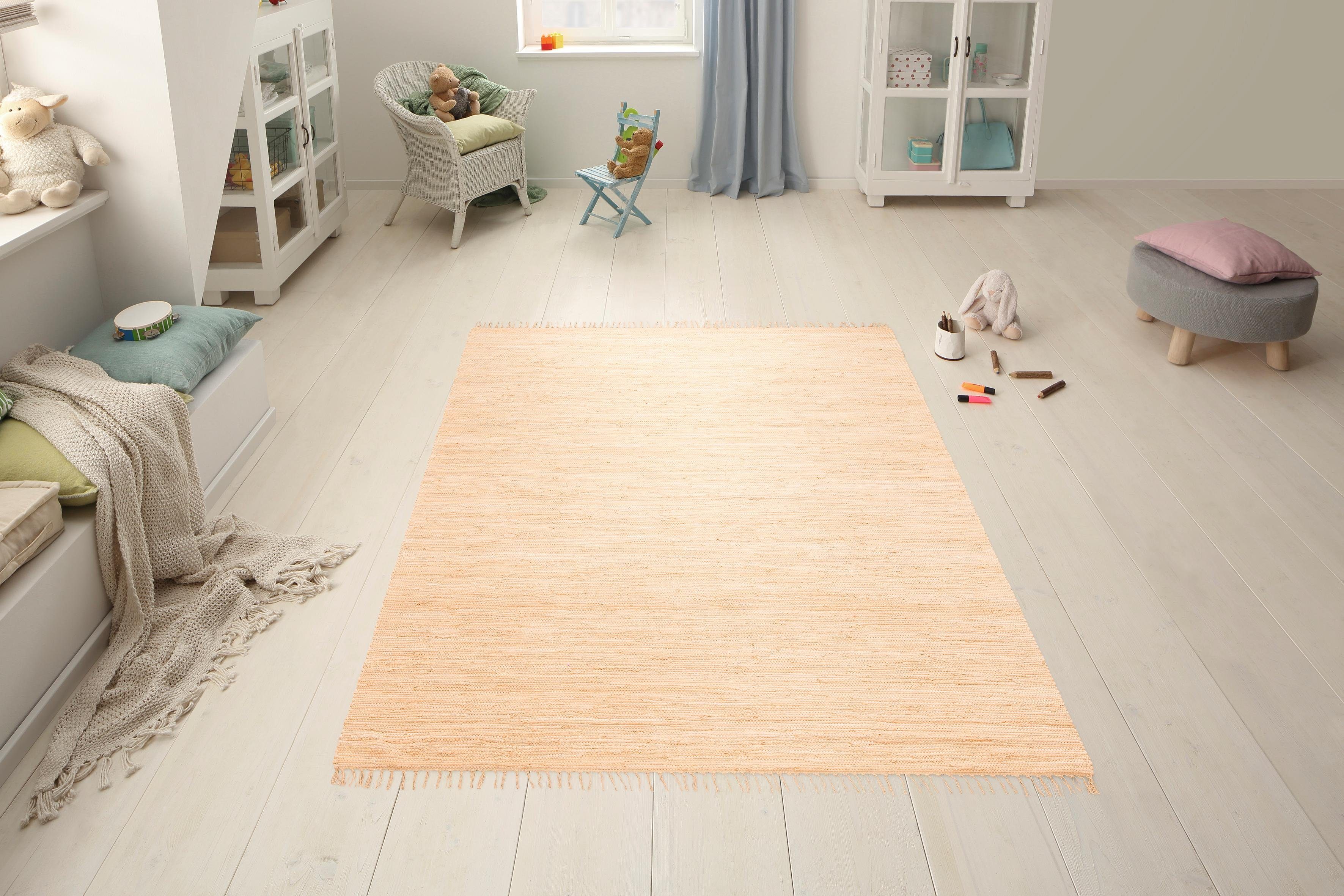 my home Vloerkleed Paul Omkeerbaar tapijt, uni, handgeweven, met franjes, 100% katoen, loper