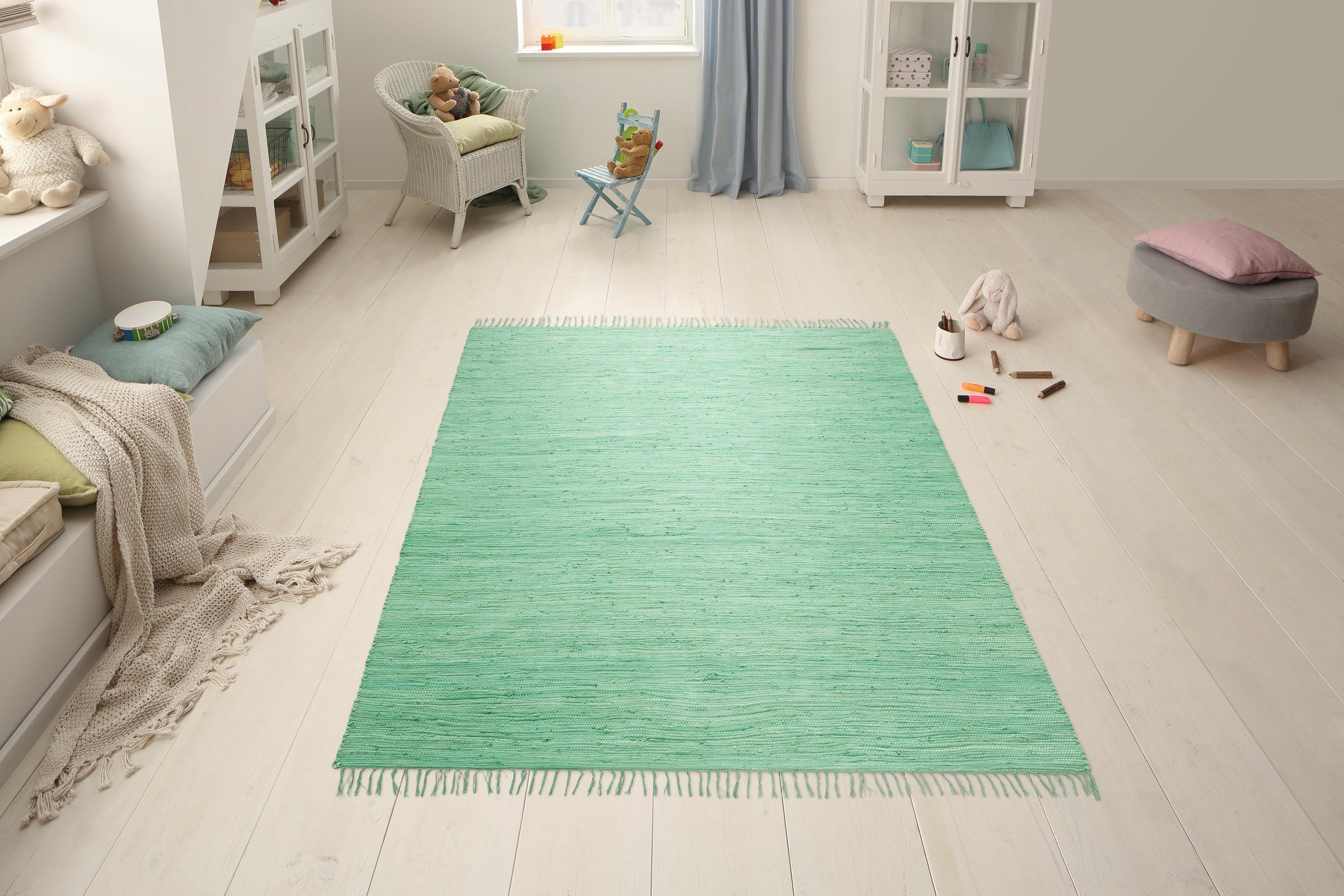 my home Vloerkleed Paul Omkeerbaar tapijt, uni, handgeweven, met franjes, 100% katoen, loper