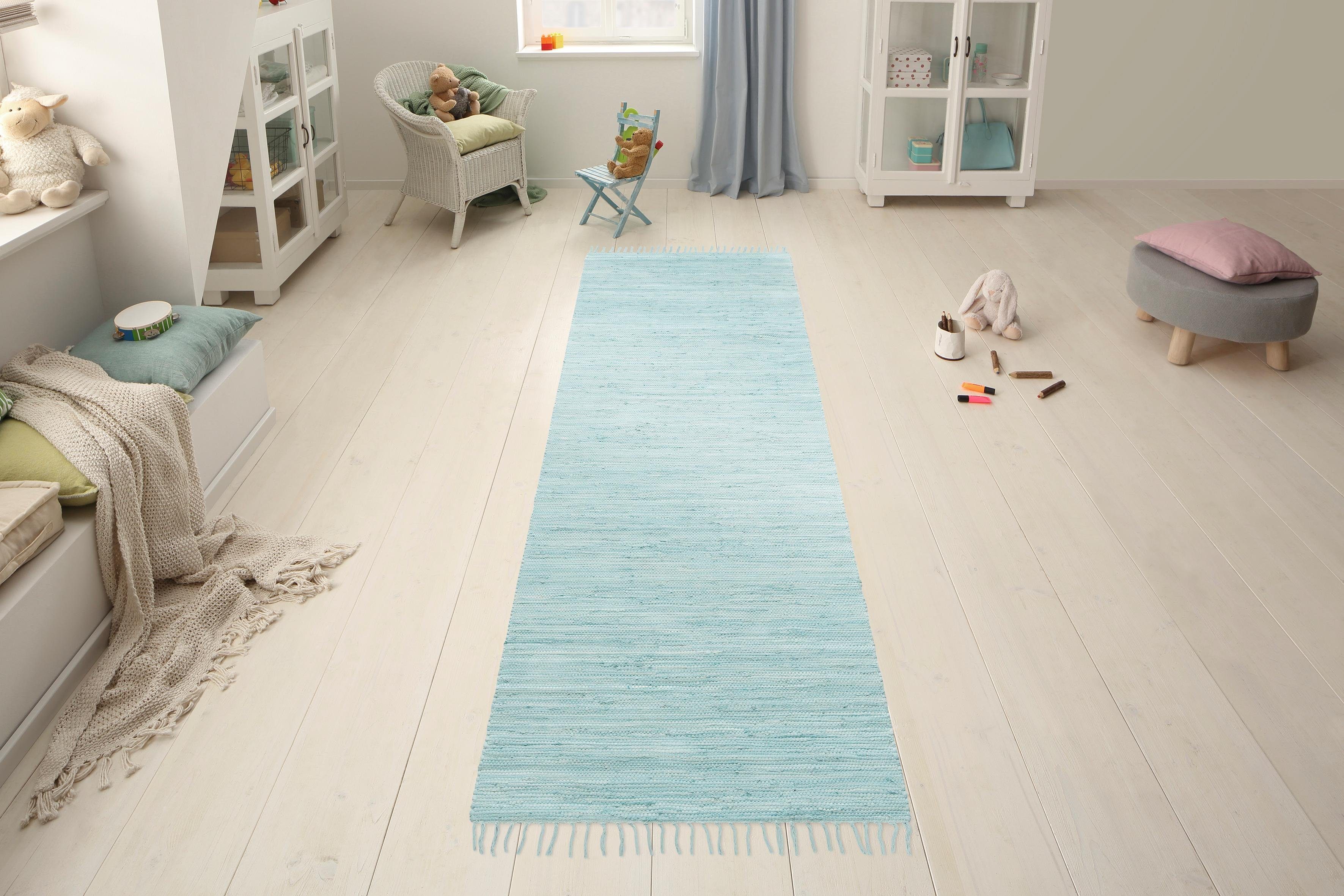 my home Vloerkleed Paul Omkeerbaar tapijt, uni, handgeweven, met franjes, 100% katoen, loper