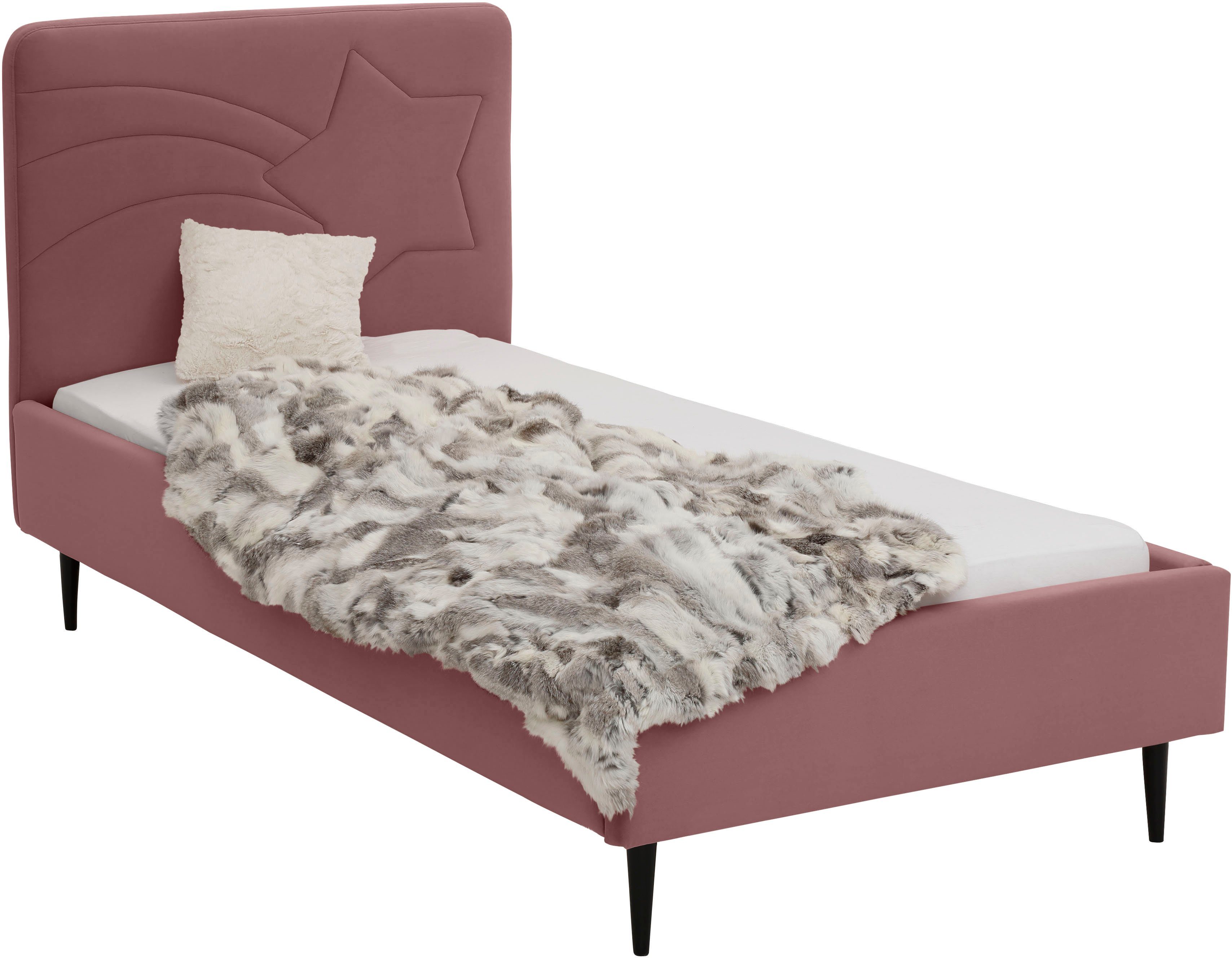 Lüttenhütt Gestoffeerd bed Jonte prettig bekleed hoofdbord met decoratief sterreliëf