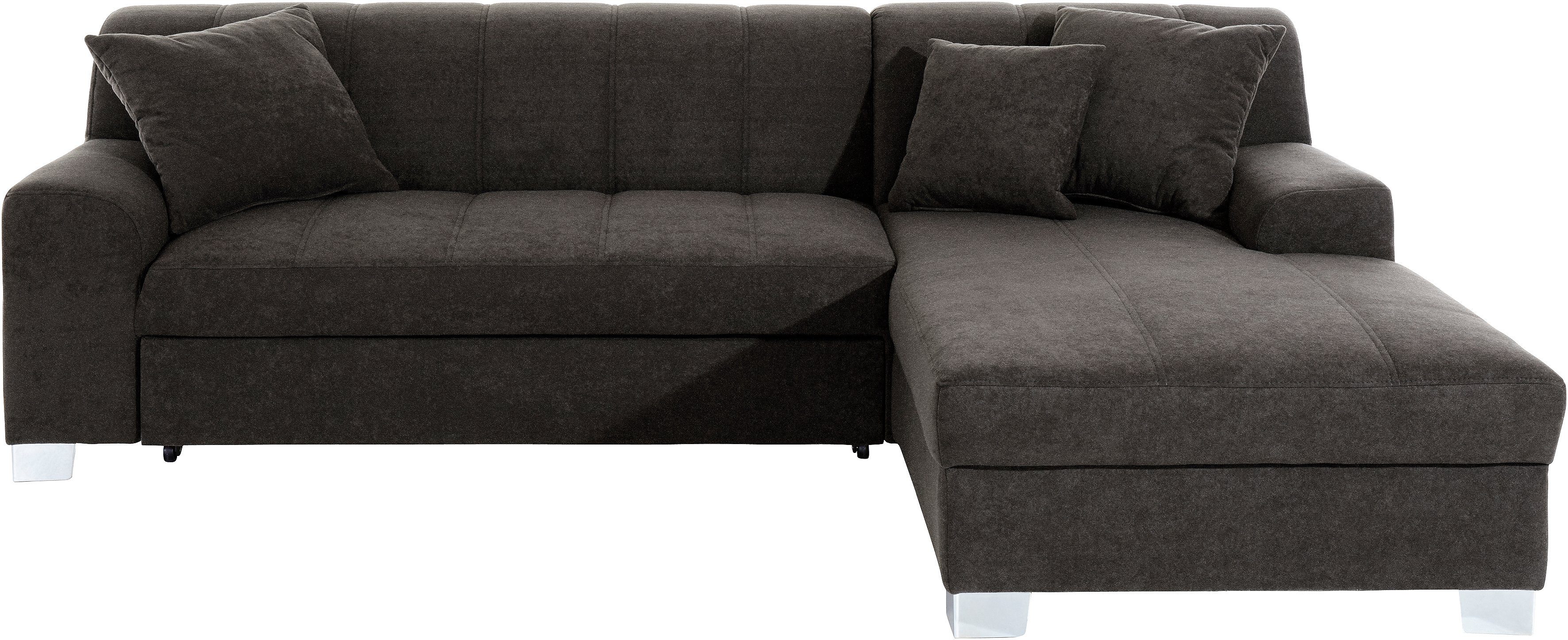 INOSIGN Hoekbank Turah incl. sierkussens, modern doorgestikt, ook in leer naar keuze met slaapfunctie, bedbank, bxdxh: 239x152x75 cm, l-model