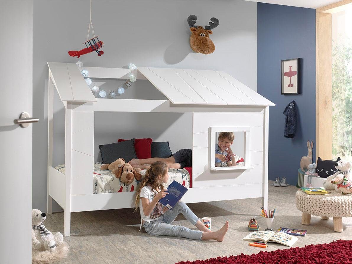 Vipack Kinderledikant Huisbed, van MDF en massief hout, wit gelakt, incl. venster aan de voorkant