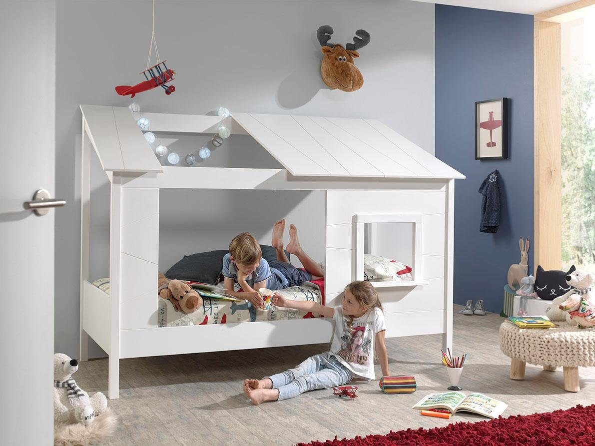 Vipack Kinderledikant Huisbed, van MDF en massief hout, wit gelakt, incl. venster aan de voorkant