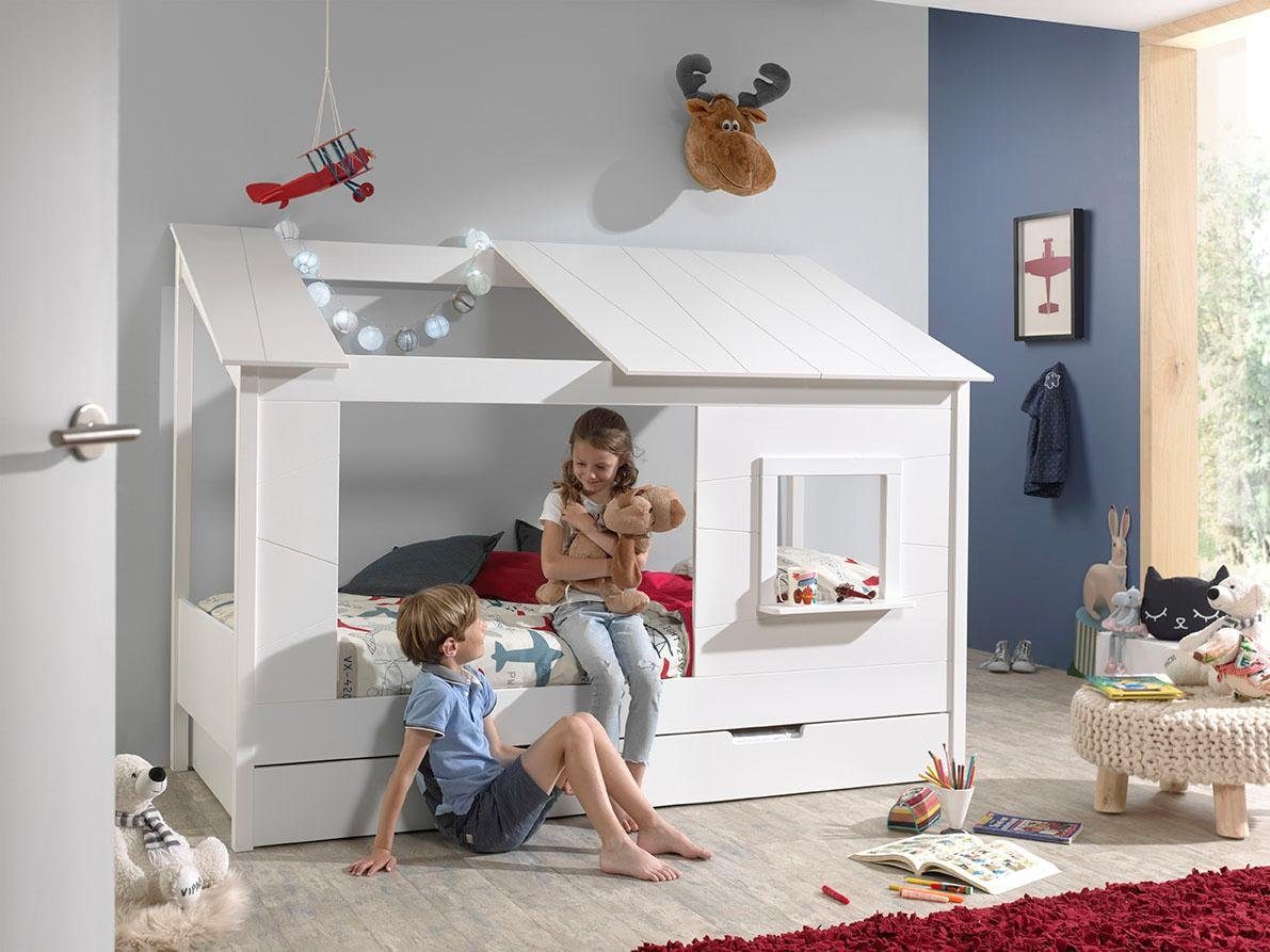 Vipack Kinderledikant Huisbed, van MDF en massief hout, wit gelakt, incl. venster aan de voorkant