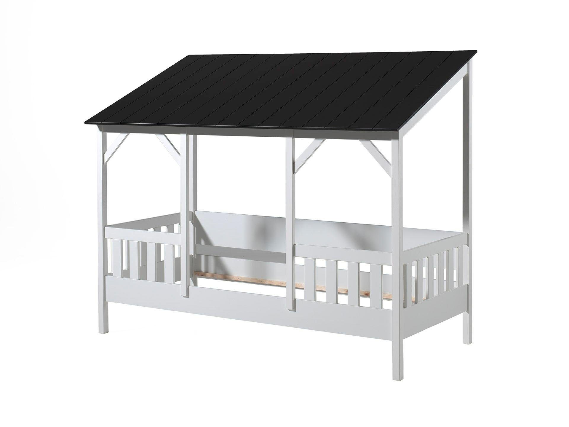 Vipack Kinderledikant Huisbed, van MDF en massief hout, dak zwart of wit