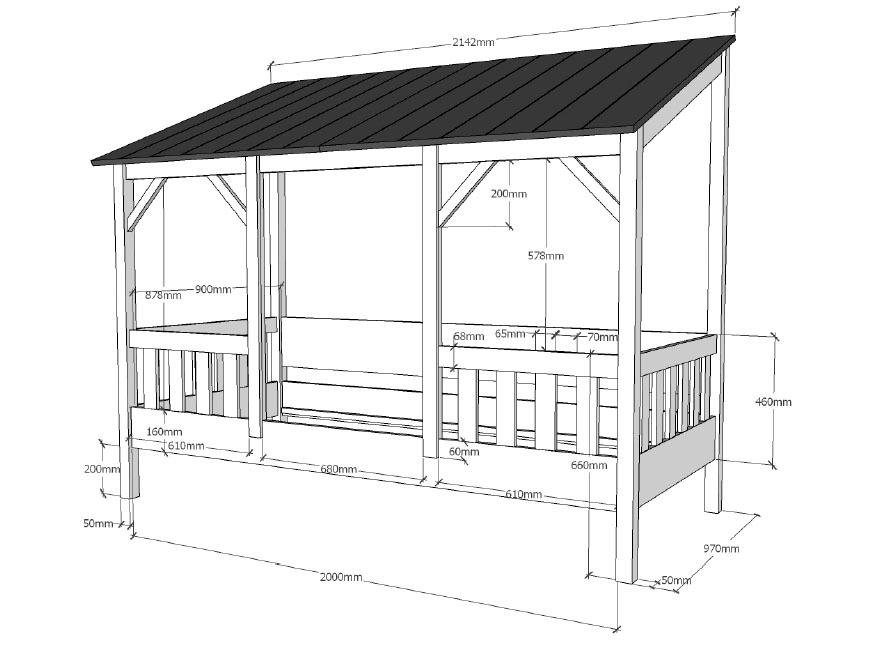 Vipack Kinderledikant Huisbed, van MDF en massief hout, dak zwart of wit