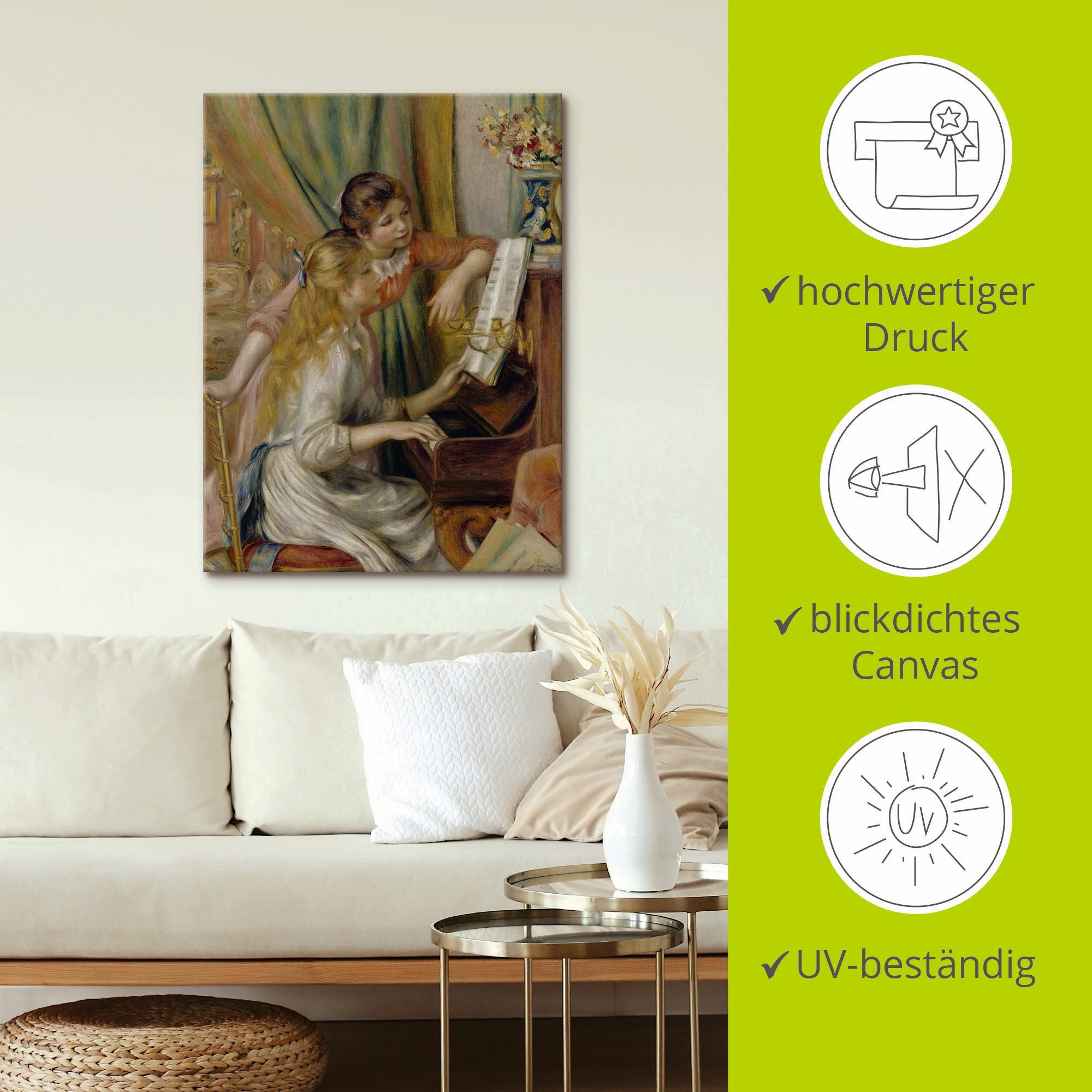 Artland Artprint op linnen Twee meisje aan de piano gespannen op een spieraam