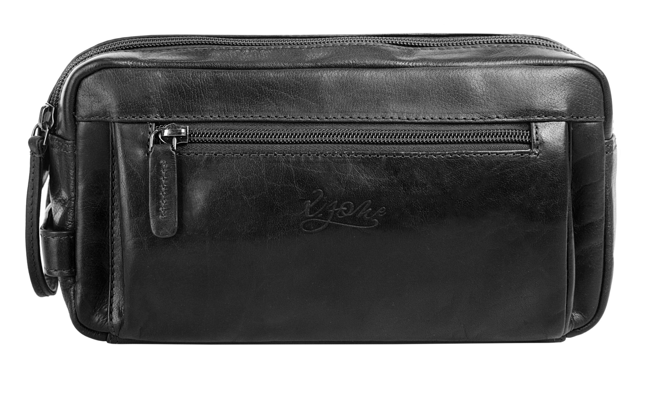 X-Zone Toilettas echt leder unisex tassen maat onesize (26 x 15 x 13 cm) zwart