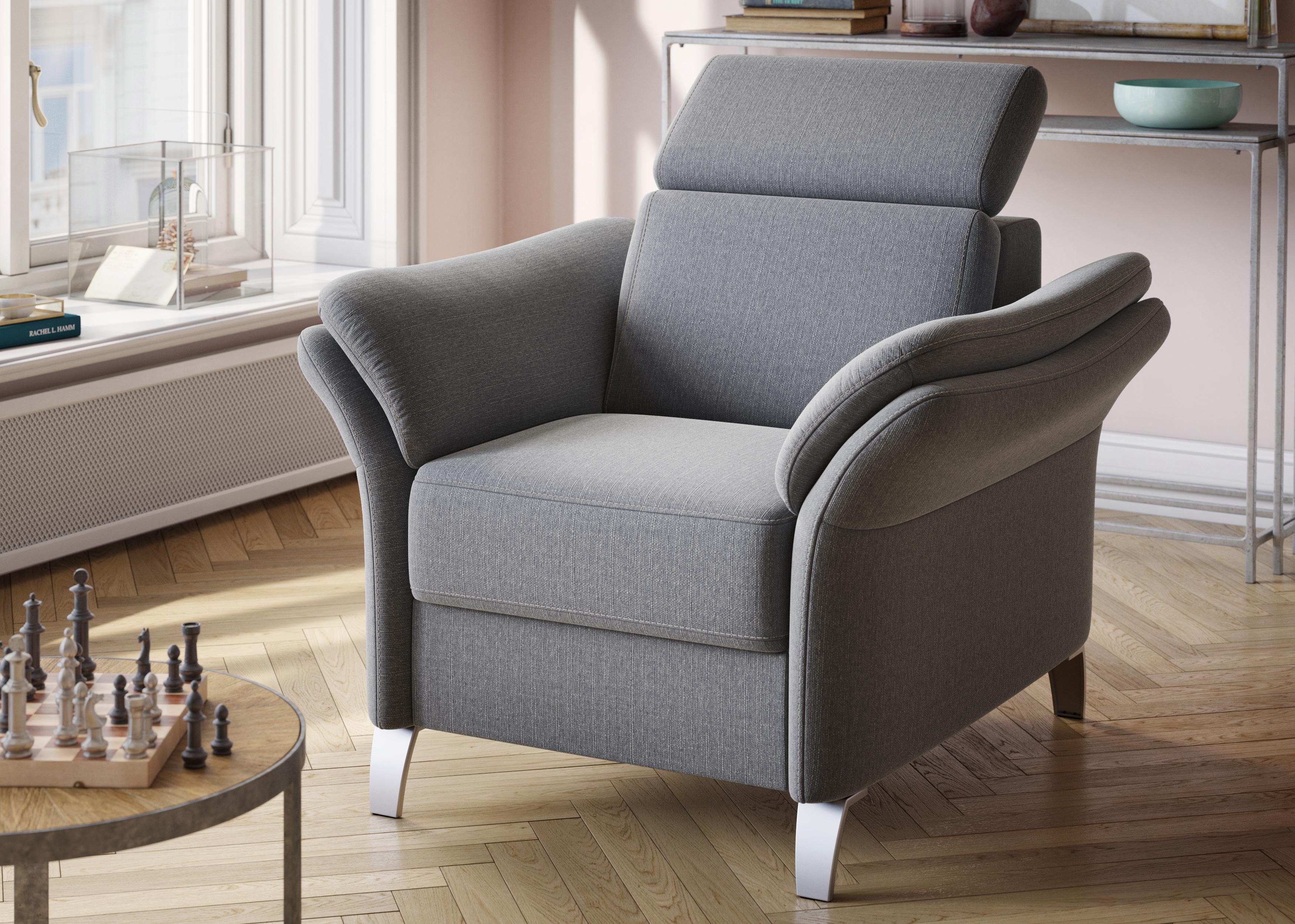 sit&more Fauteuil Vincenzo inclusief verstelbaar hoofdeind fauteuils grijs