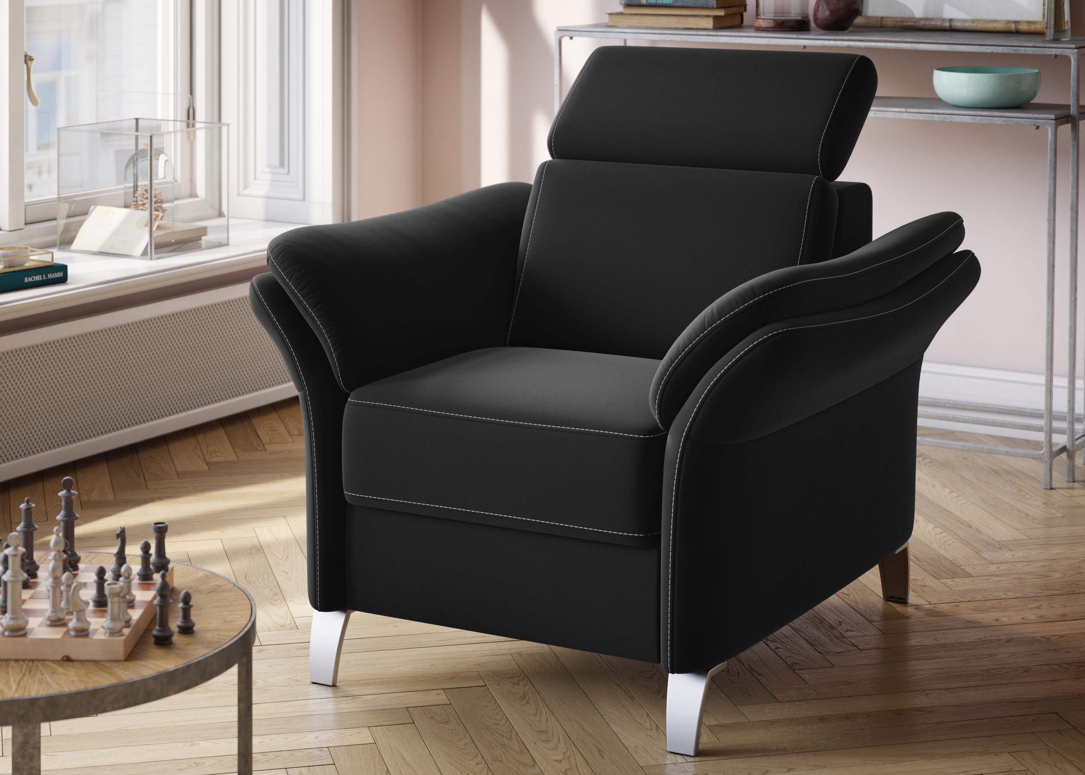 sit&more Fauteuil Vincenzo inclusief verstelbaar hoofdeind fauteuils zwart