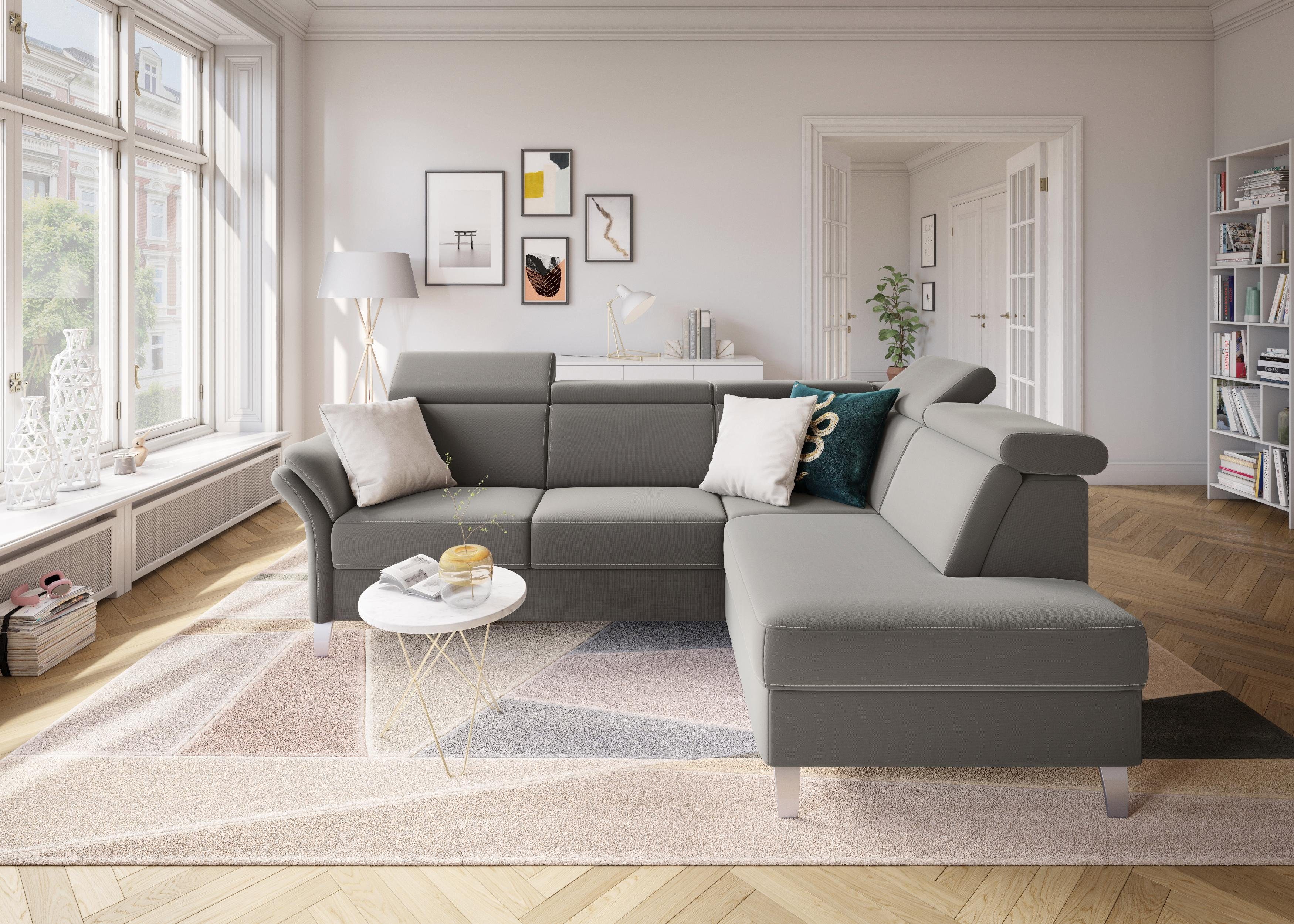 sit&more Hoekbank Vincenzo L-vorm met verstelbare hoofdsteun, naar keuze met slaapfunctie, bedkist grijs, hoekbanken, 245 cm