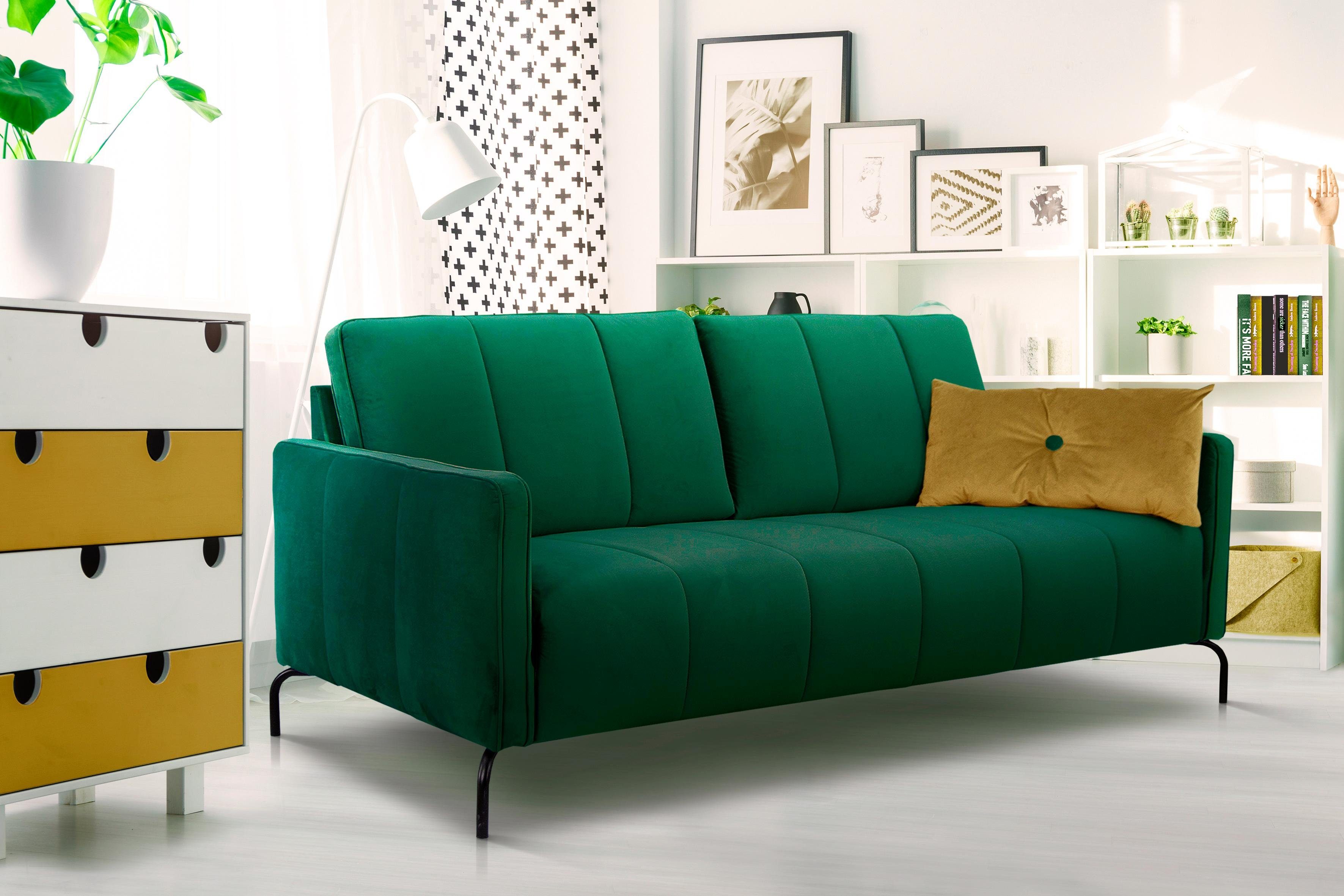 INOSIGN 3-zitsbank Xeen met fijne quilten en biezen groen, 3-zitsbanken, 205 cm
