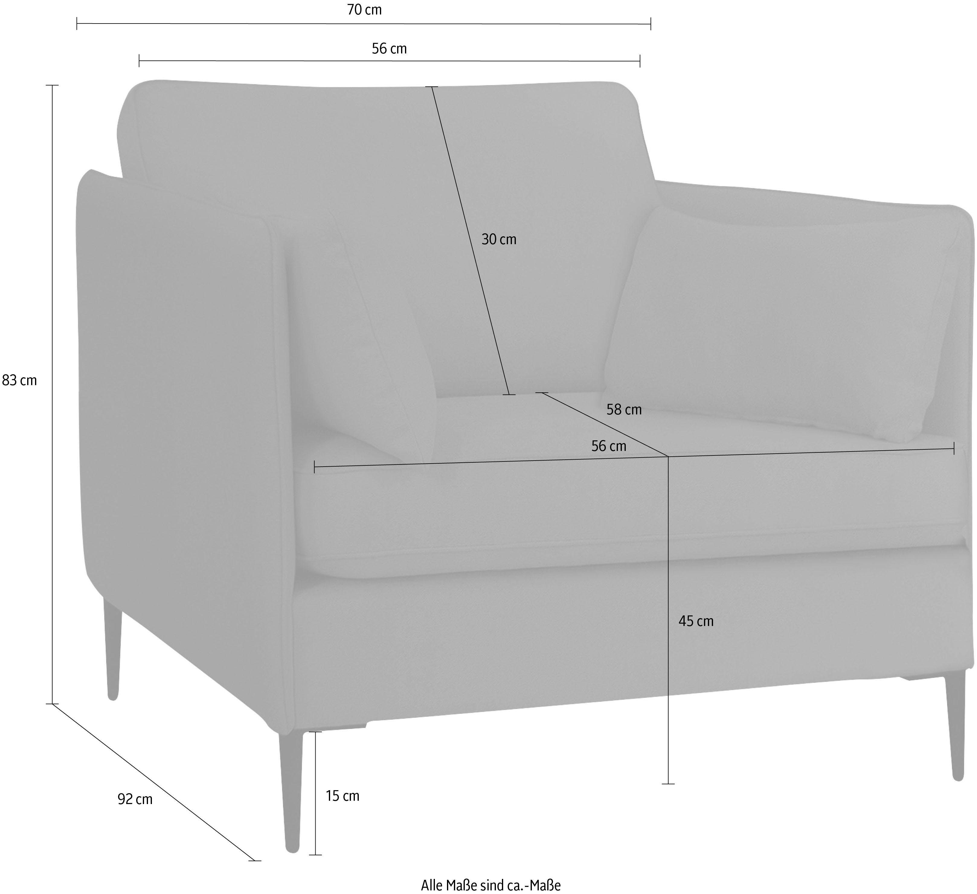 Leonique Fauteuil Light inclusief losse sierkussens, met smalle armleuningen en telescooppoten