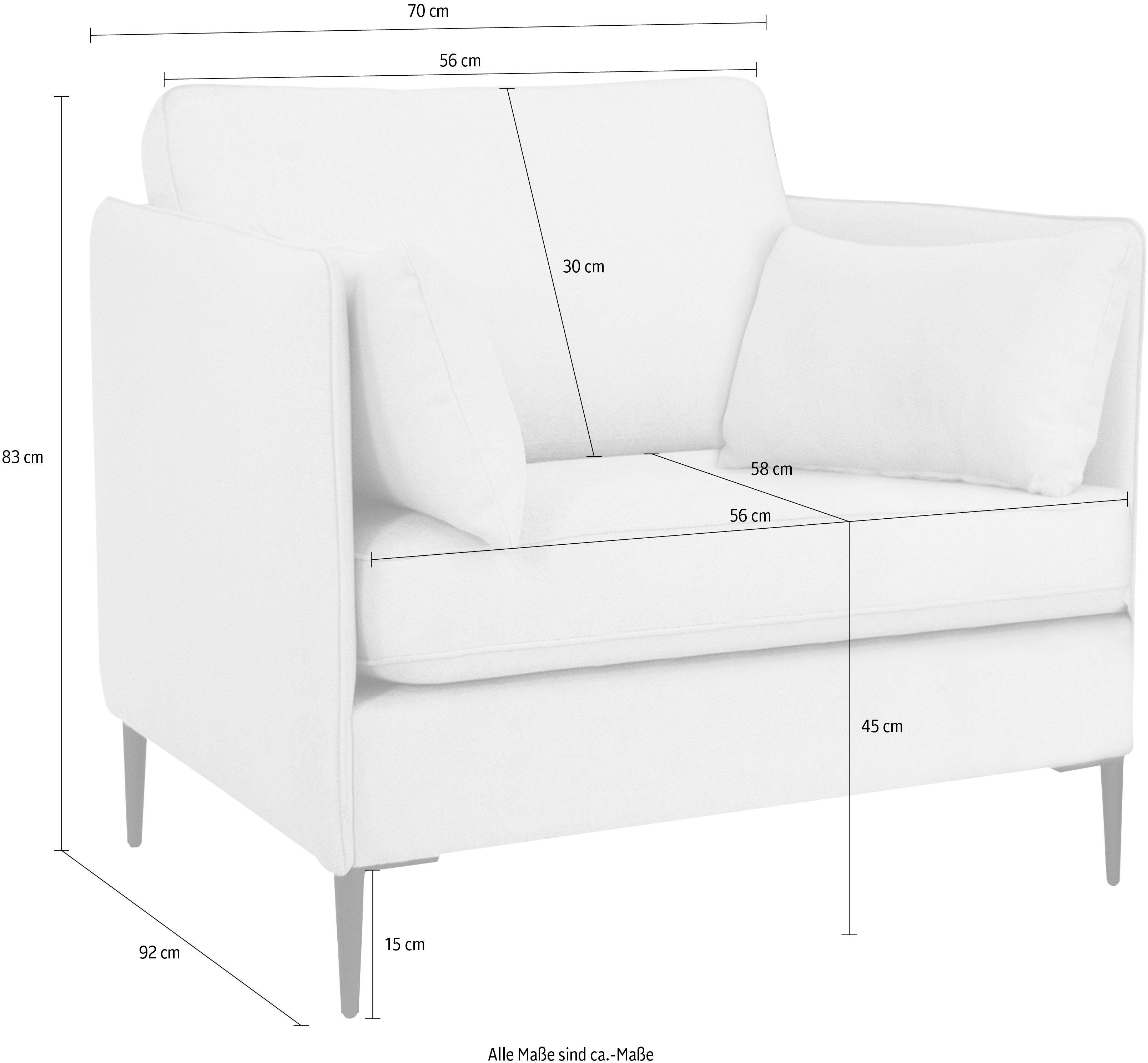 Leonique Fauteuil Light inclusief losse sierkussens, met smalle armleuningen en telescooppoten