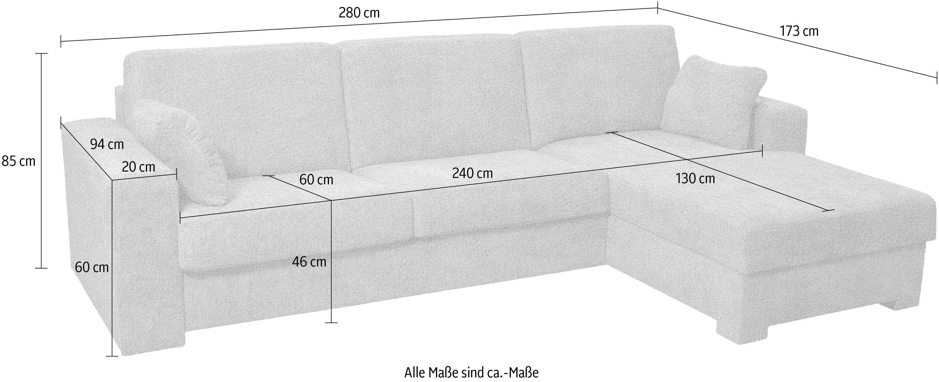 Home affaire Hoekbank Roma "M" matras hoogte 14 cm, slaapfunctie, met ondervering,