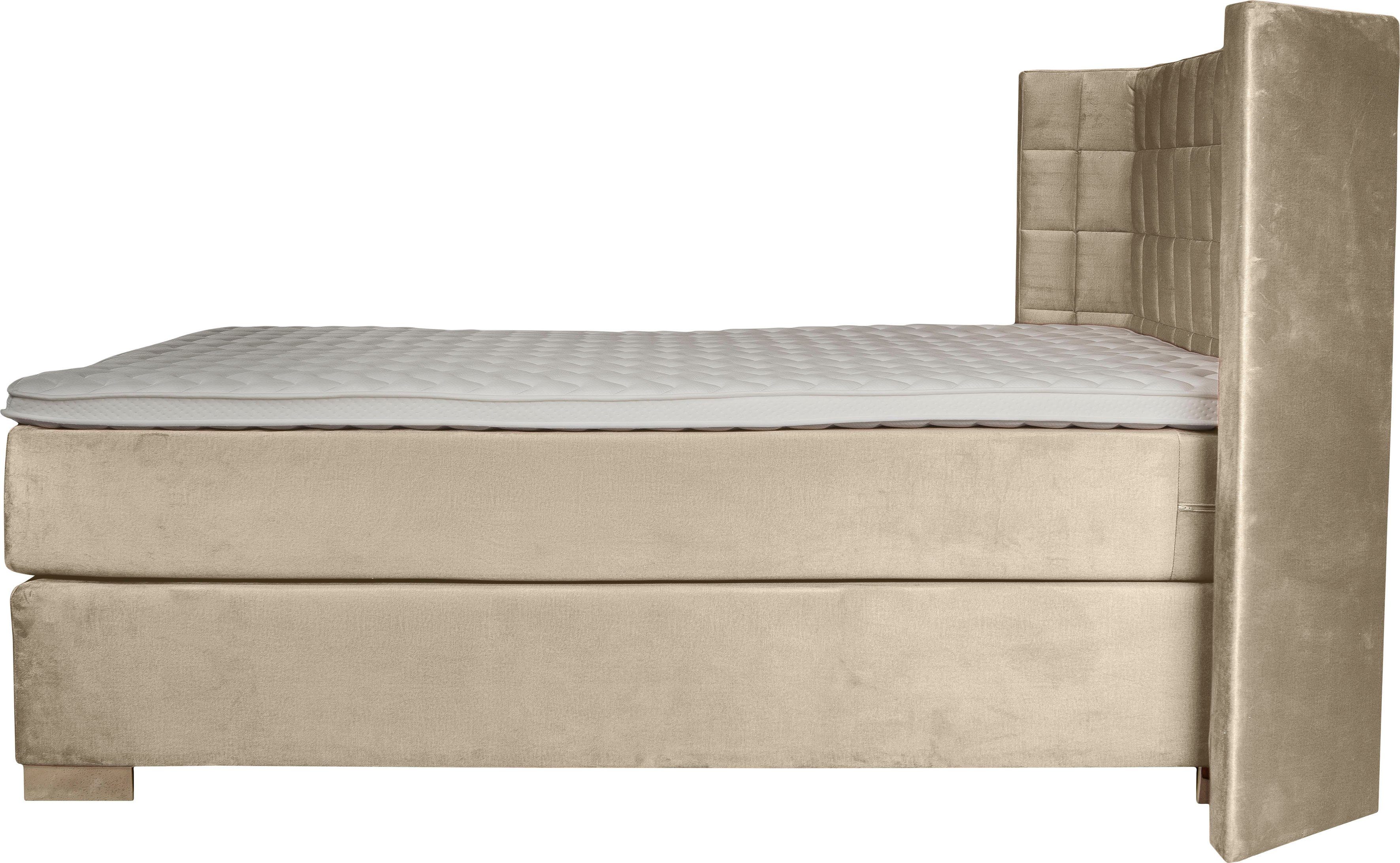 Places of Style Boxspring Piazza met stiksels en hoofdbord met vleugels opzij