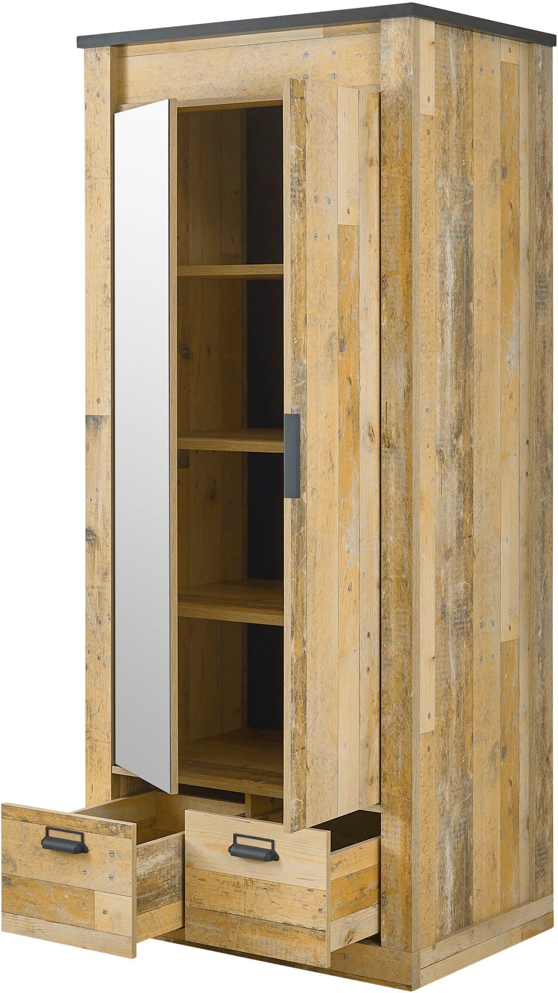 Home affaire Kledingkast SHERWOOD linn kast garderobe met spiegel kan worden gebruikt met kledingstang of legplanken, breedte 93 cm