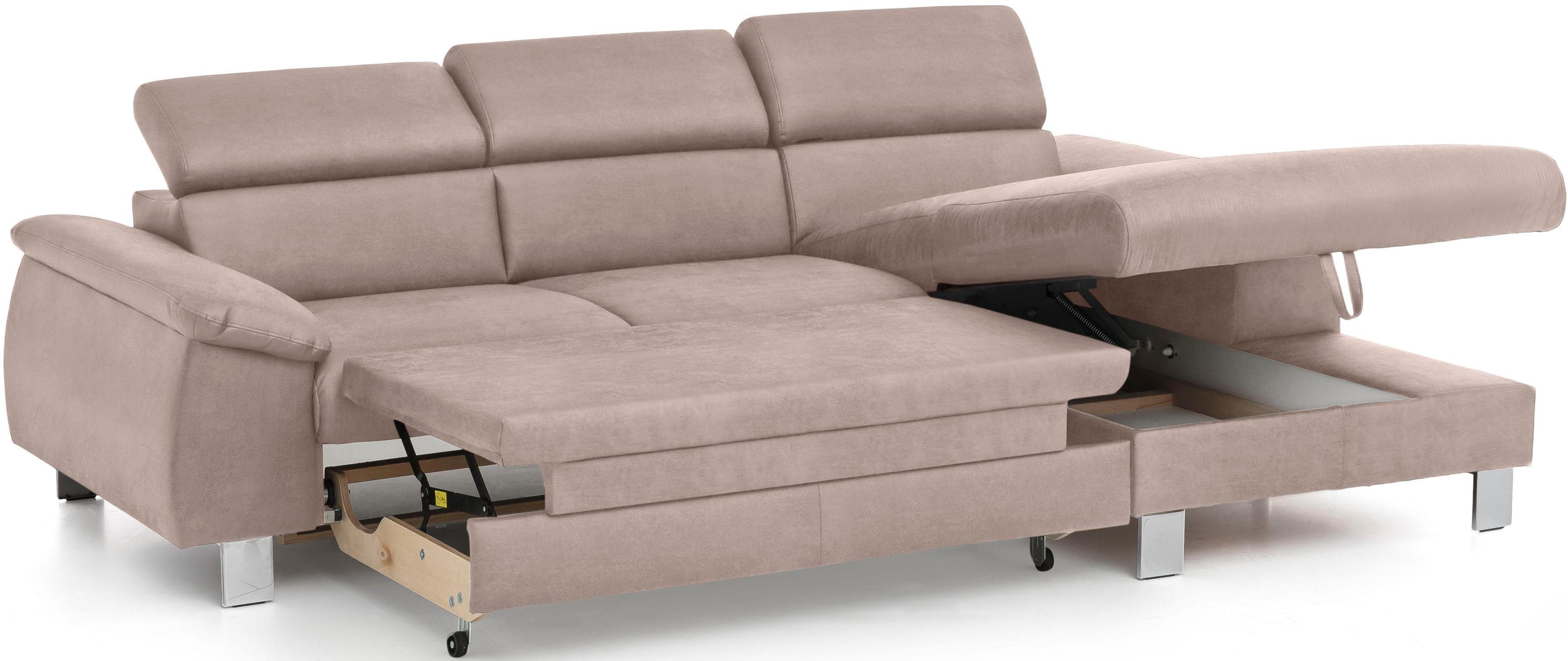 COTTA Hoekbank Komaris L-vorm met hoofdeindeverstelling keuze met bedfunctie, bedlade & verlichting