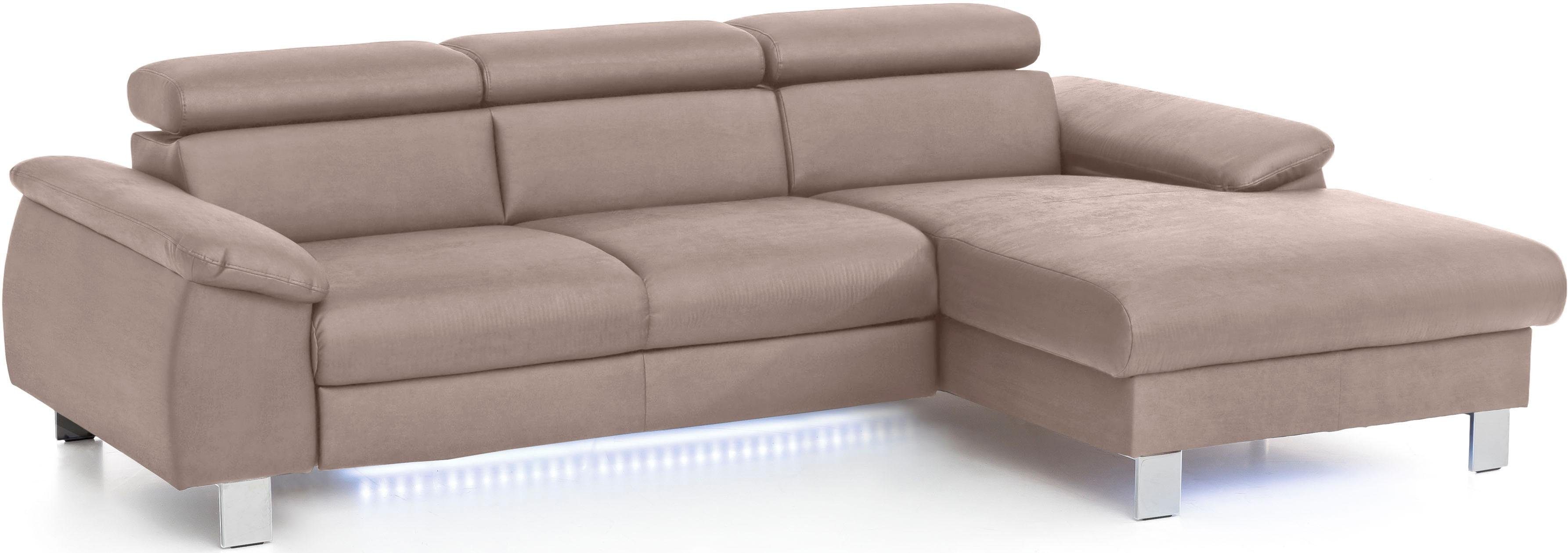 COTTA Hoekbank Komaris L-vorm met hoofdeindeverstelling keuze met bedfunctie, bedlade & verlichting