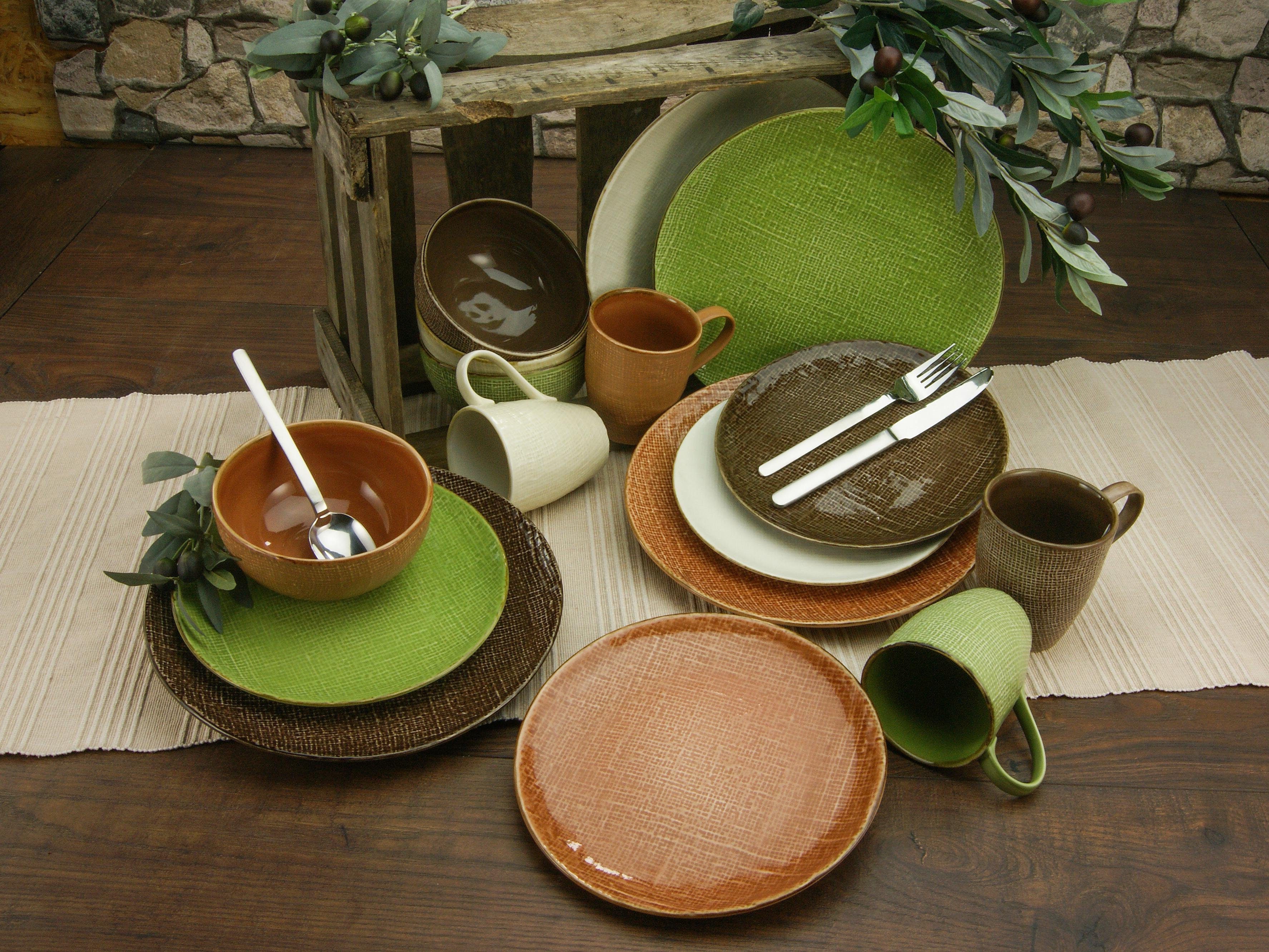 CreaTable Combi-servies Servies-set Canvas Servies, linnenstructuur, mediterrane kleuren, 16 delen, voor 4 personen (set, 16-delig)