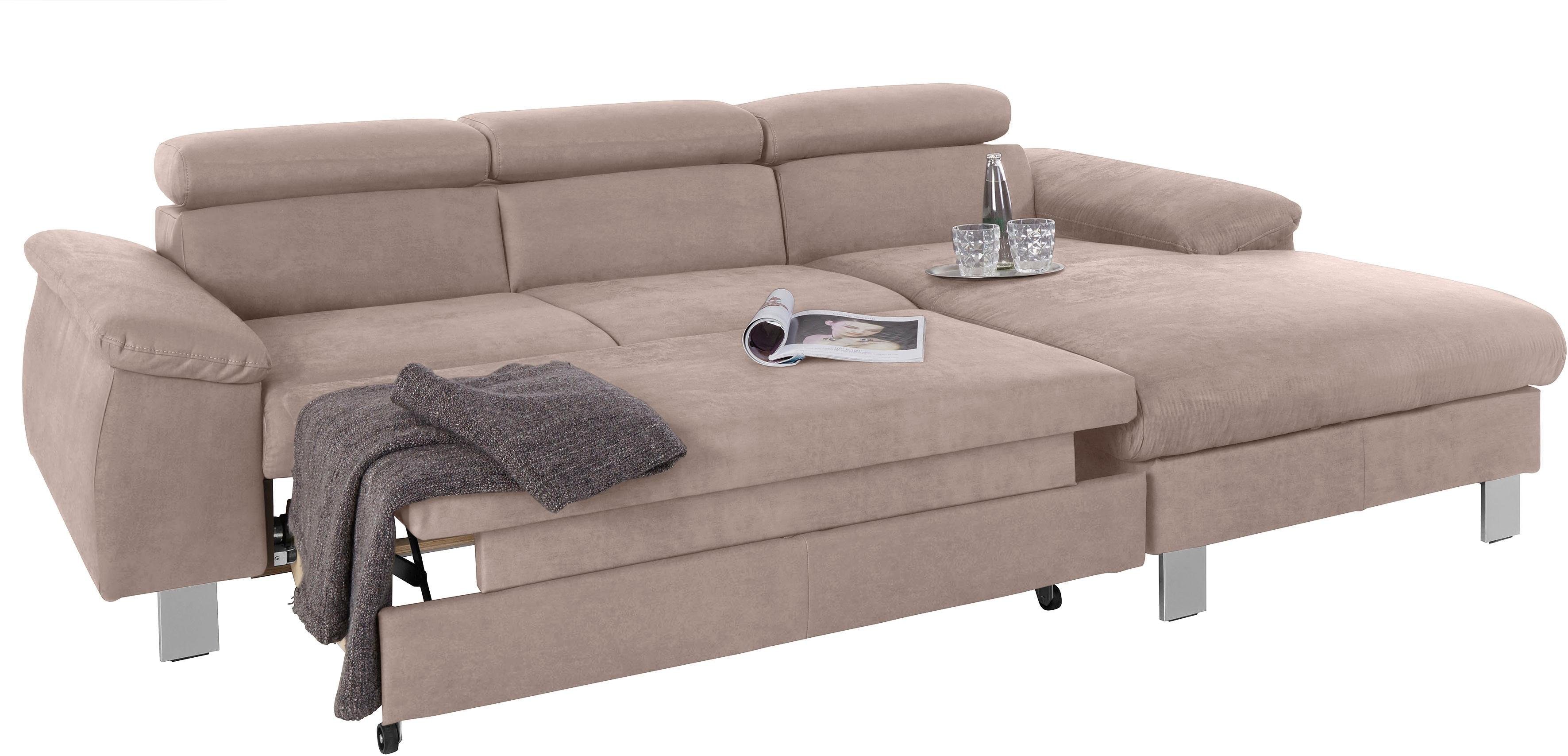 COTTA Hoekbank Komaris L-vorm met hoofdeindeverstelling keuze met bedfunctie, bedlade & verlichting