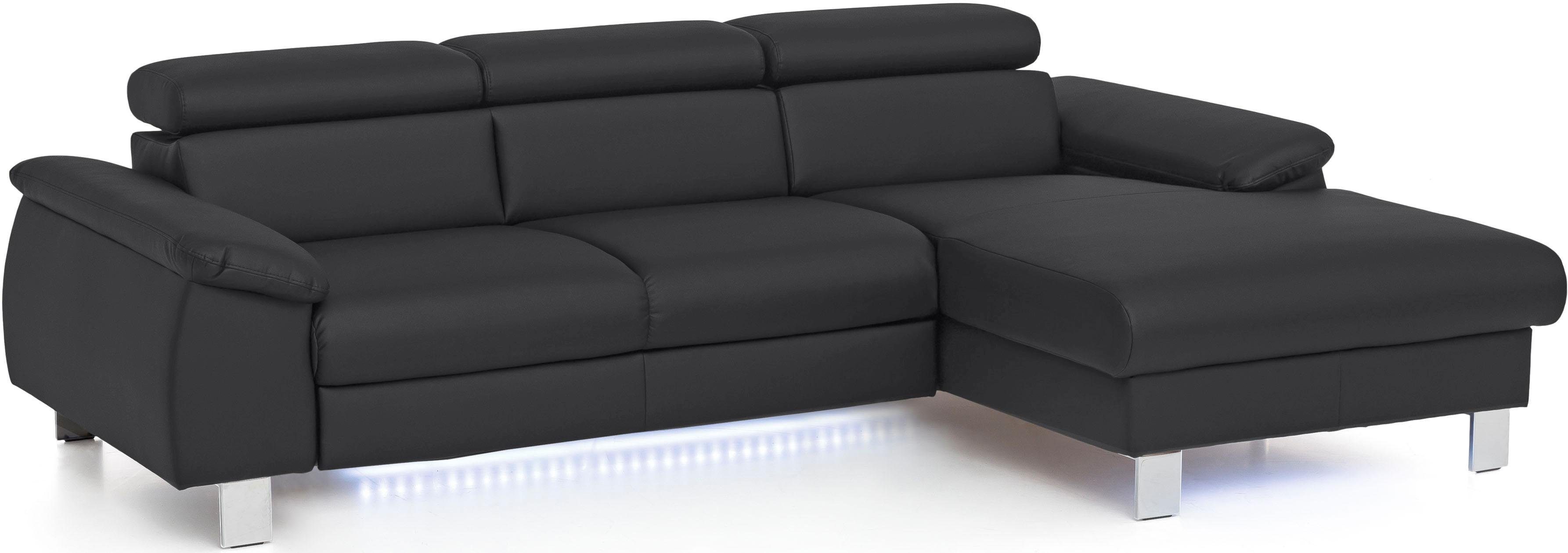 COTTA Hoekbank Komaris L-vorm met hoofdeindeverstelling keuze met bedfunctie, bedlade & verlichting