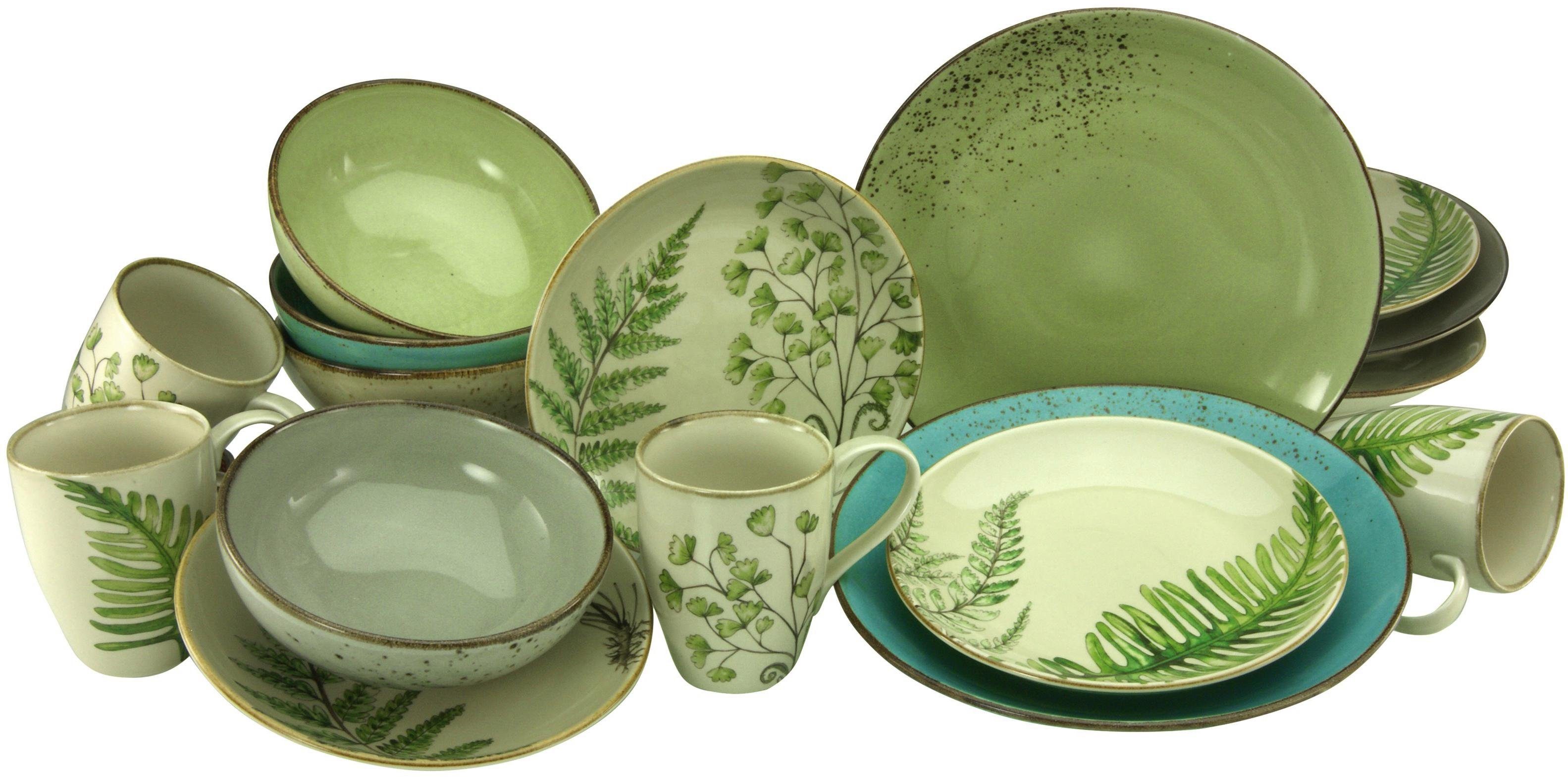 Otto CreaTable Combi-servies Botanica Servies. unikleurig decor met bladmotieven. 16 delen. voor 4 personen (set. 16-delig) aanbieding