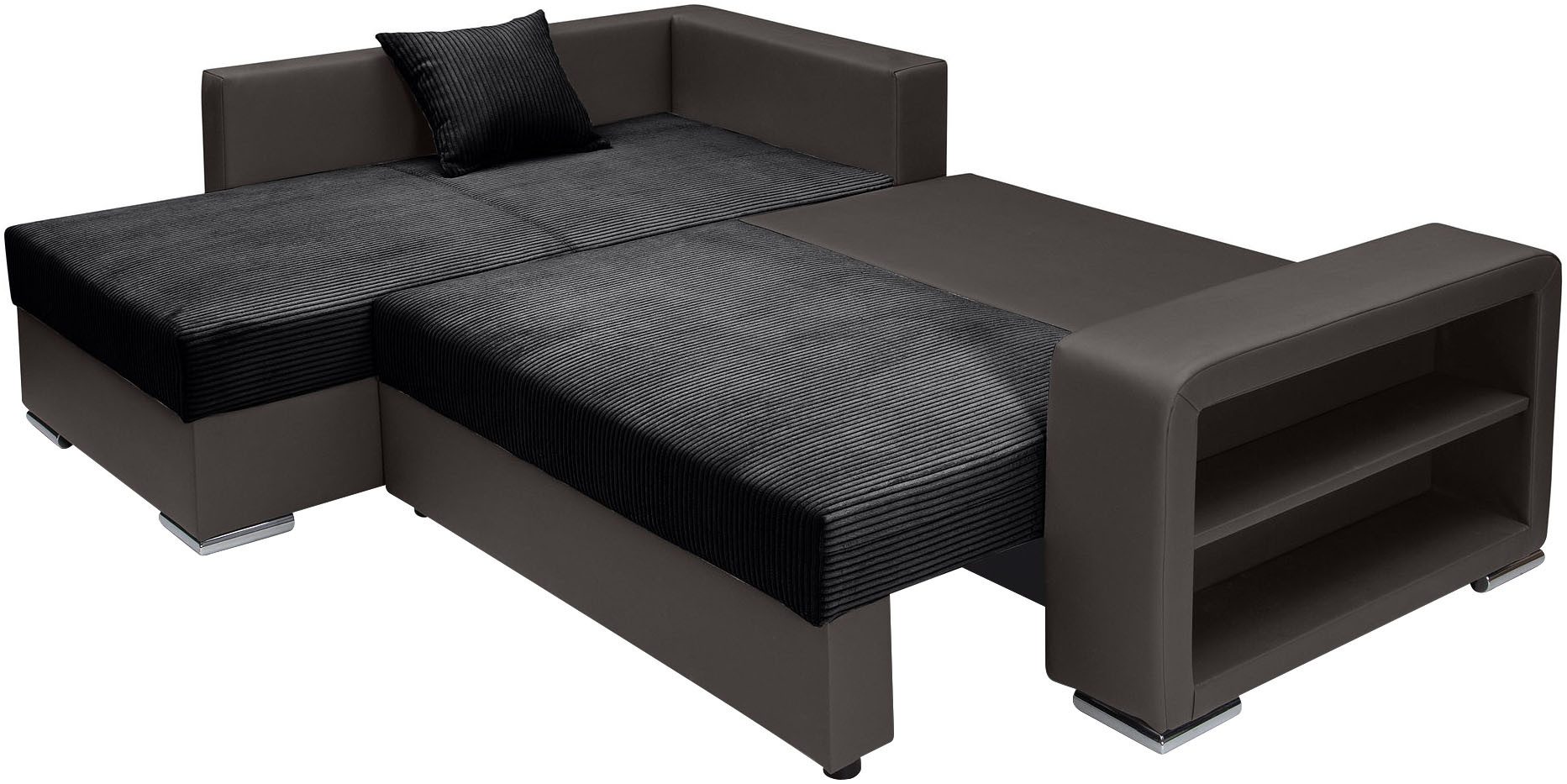 COLLECTION AB Hoekbank L-model Regalarmleuning met LED RGB verlichting, bedfunctie en bedbox