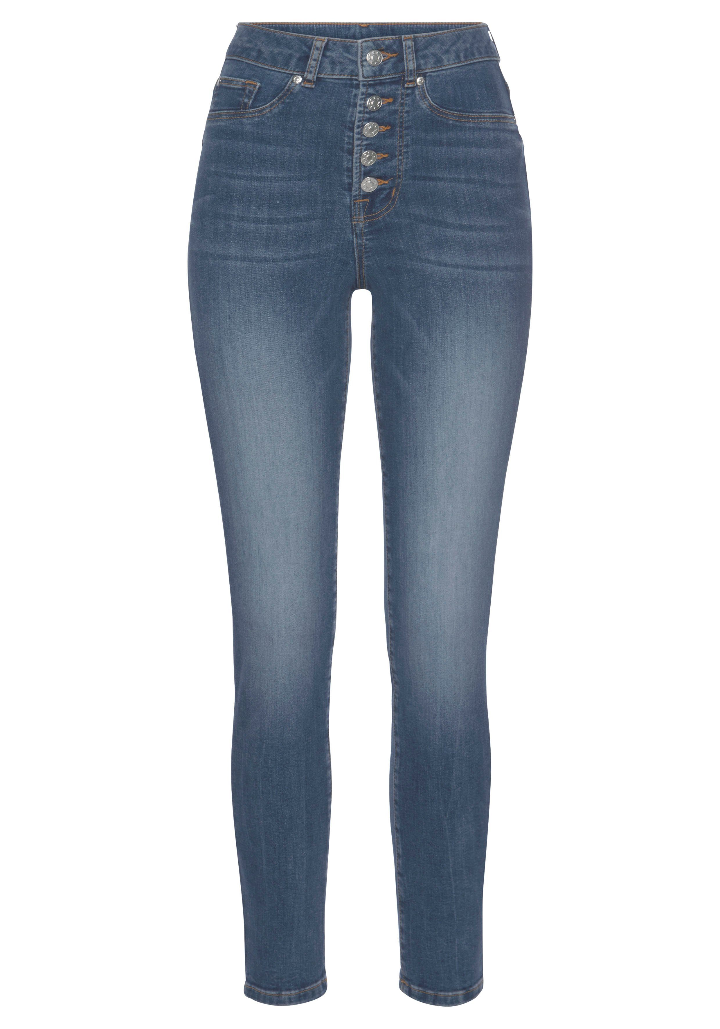 OTTO Dames Kleding Broeken & Jeans Jeans High Waisted Jeans 5-pocketsjeans High rise skinny met leren badge boven de achterzak 