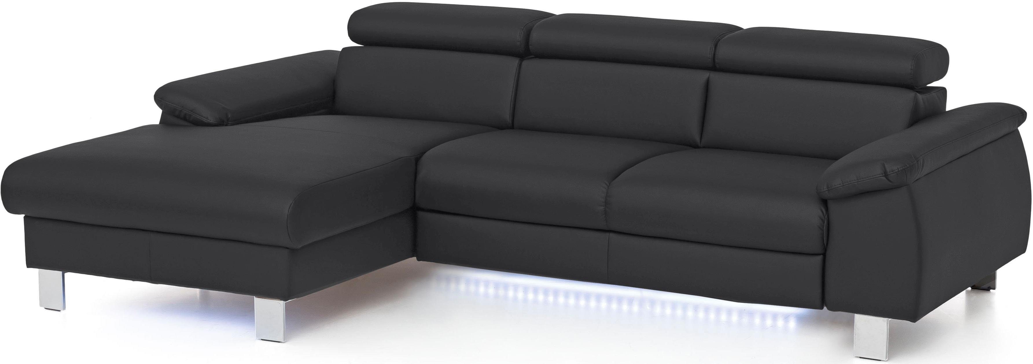 COTTA Hoekbank Komaris L-vorm met hoofdeindeverstelling keuze met bedfunctie, bedlade & verlichting
