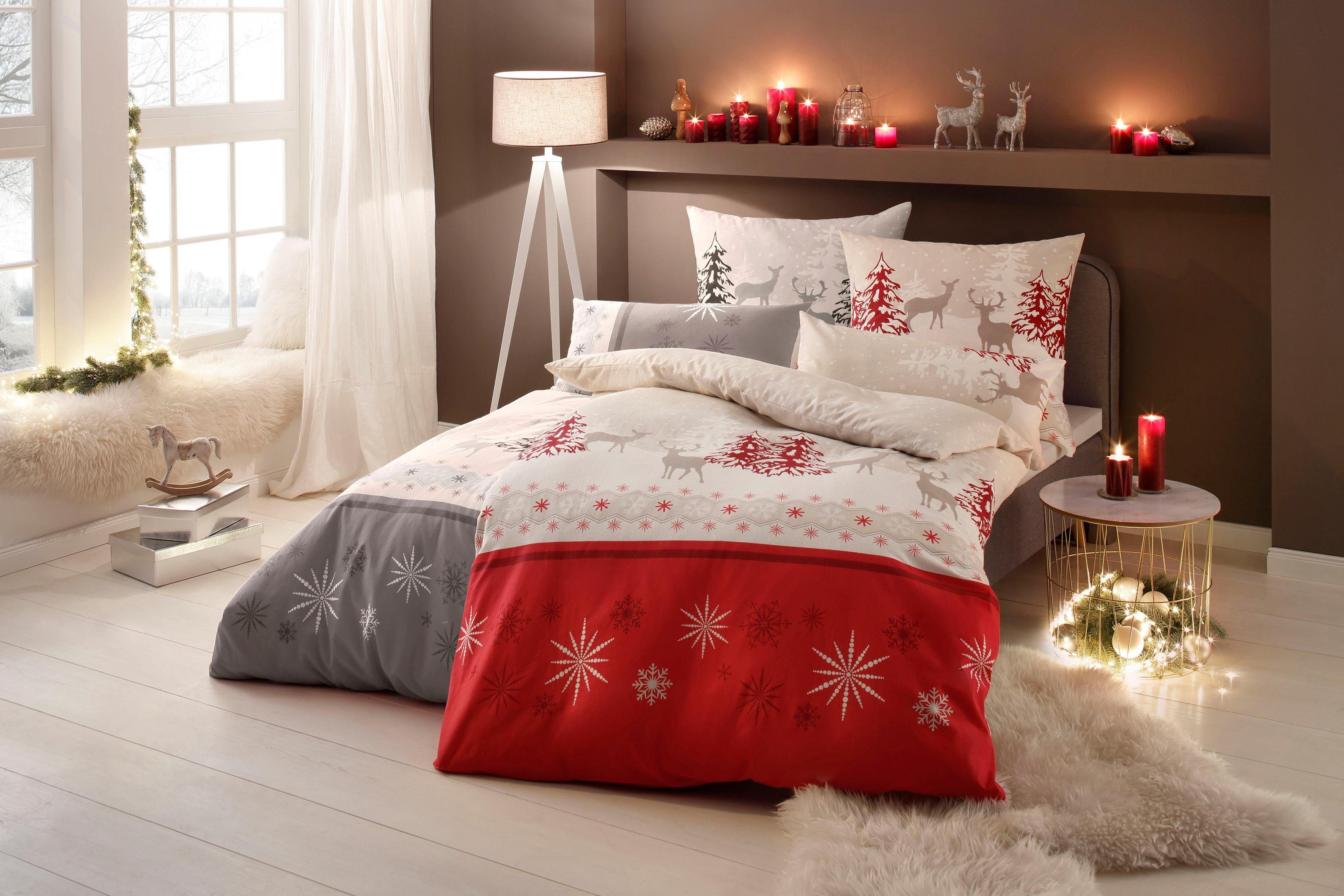 my home Overtrekset Venua dekbedovertrek kerst, dekbedovertrek winter, Öko-TEX® gecertificeerd In verschillende kwaliteiten, wintersdesign (2-delig)