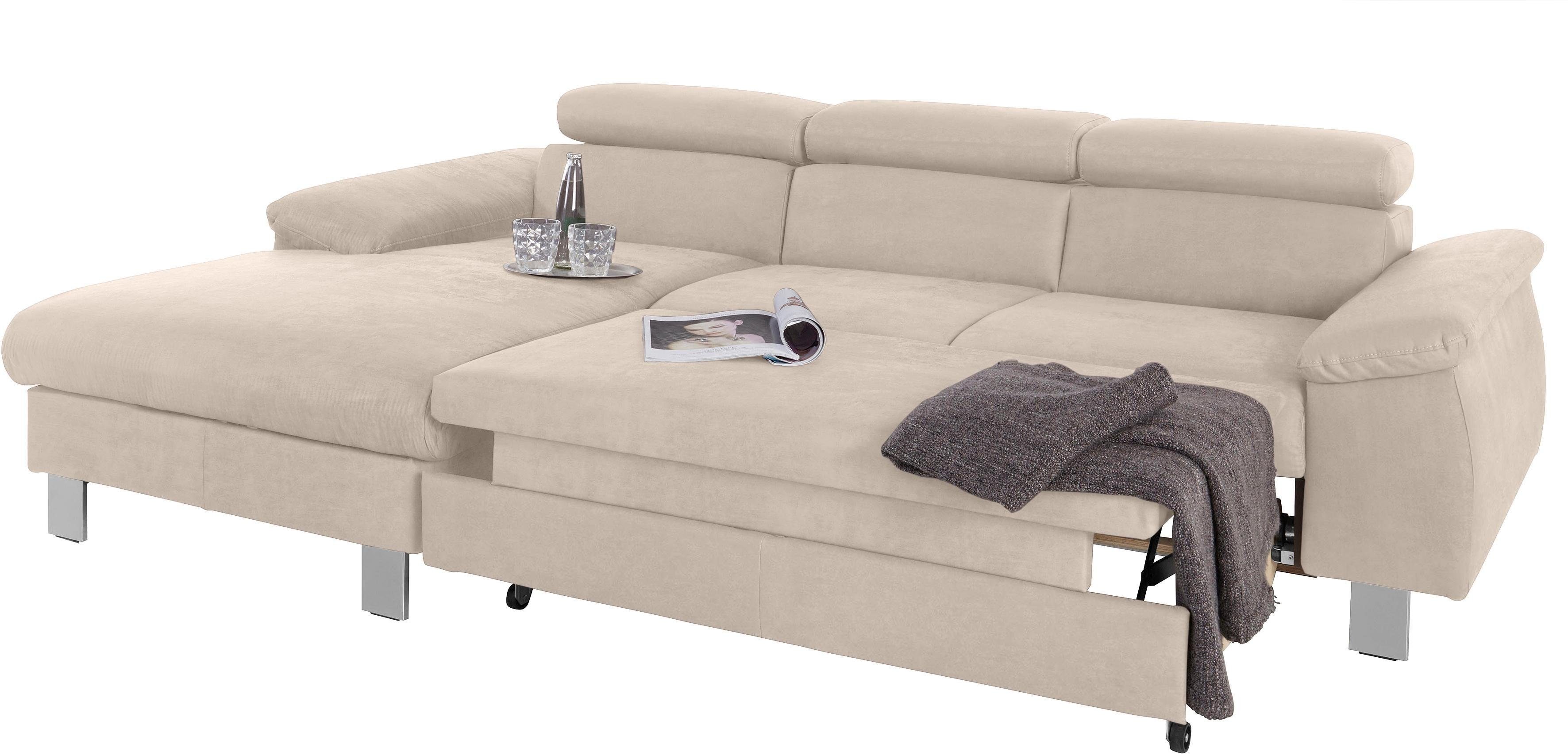 COTTA Hoekbank Komaris L-vorm met hoofdeindeverstelling keuze met bedfunctie, bedlade & verlichting