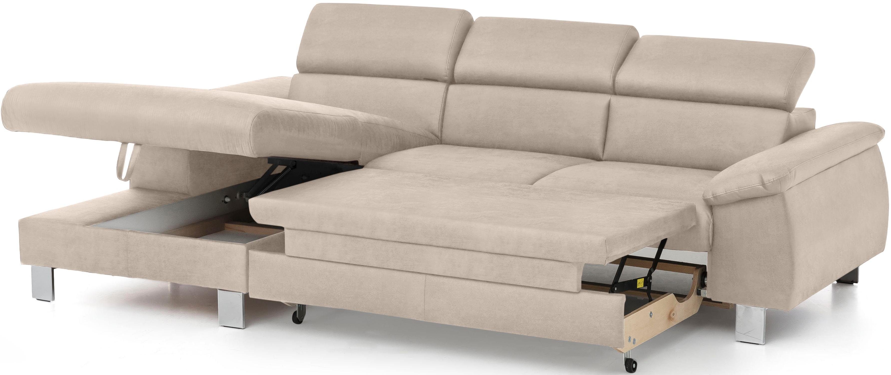 COTTA Hoekbank Komaris L-vorm met hoofdeindeverstelling keuze met bedfunctie, bedlade & verlichting