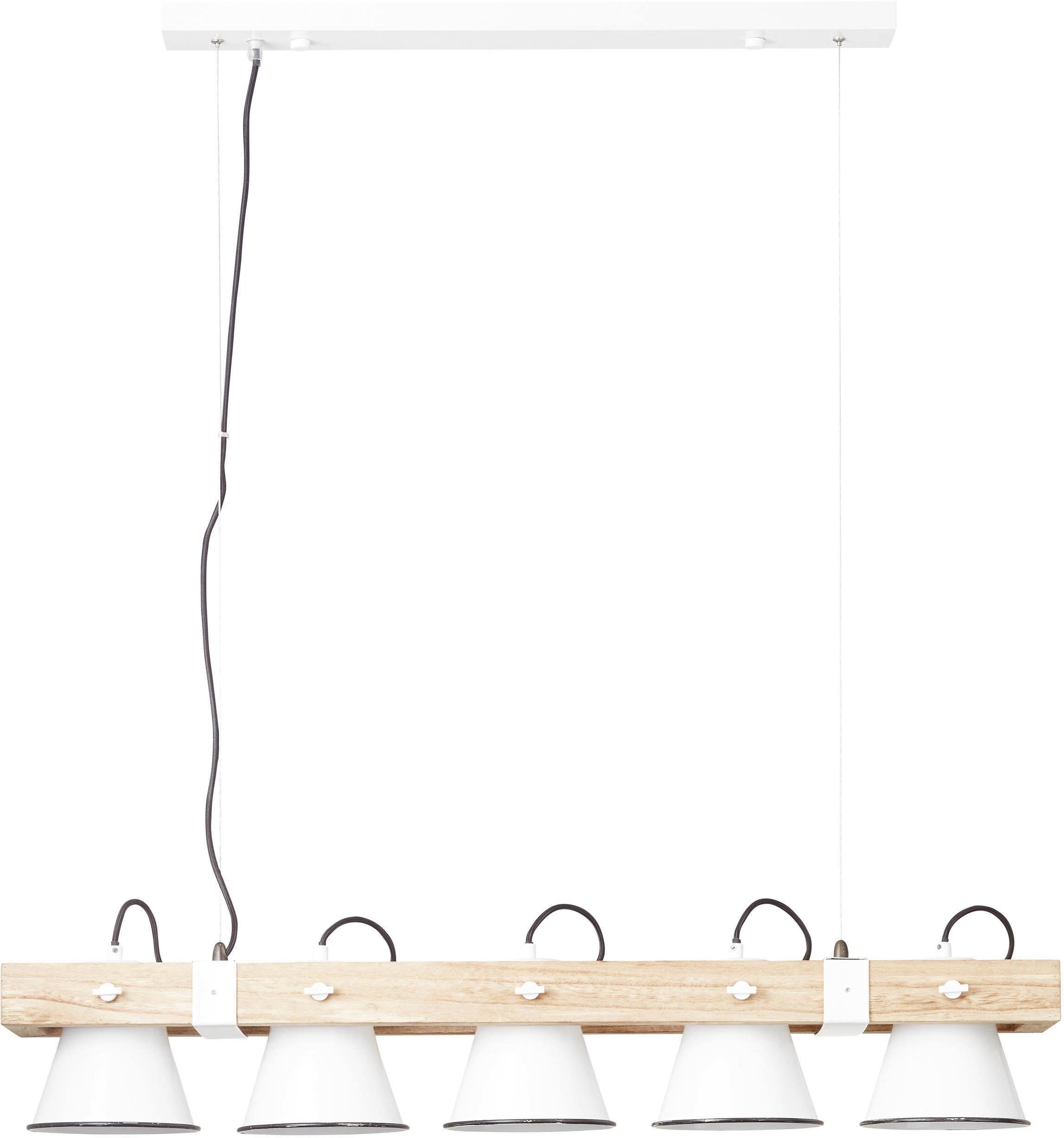 brilliant leuchten hanglamp plow h 115 cm, b 95 cm, 5 x e27, draaibaar, metaal-hout, wit-hout licht wit