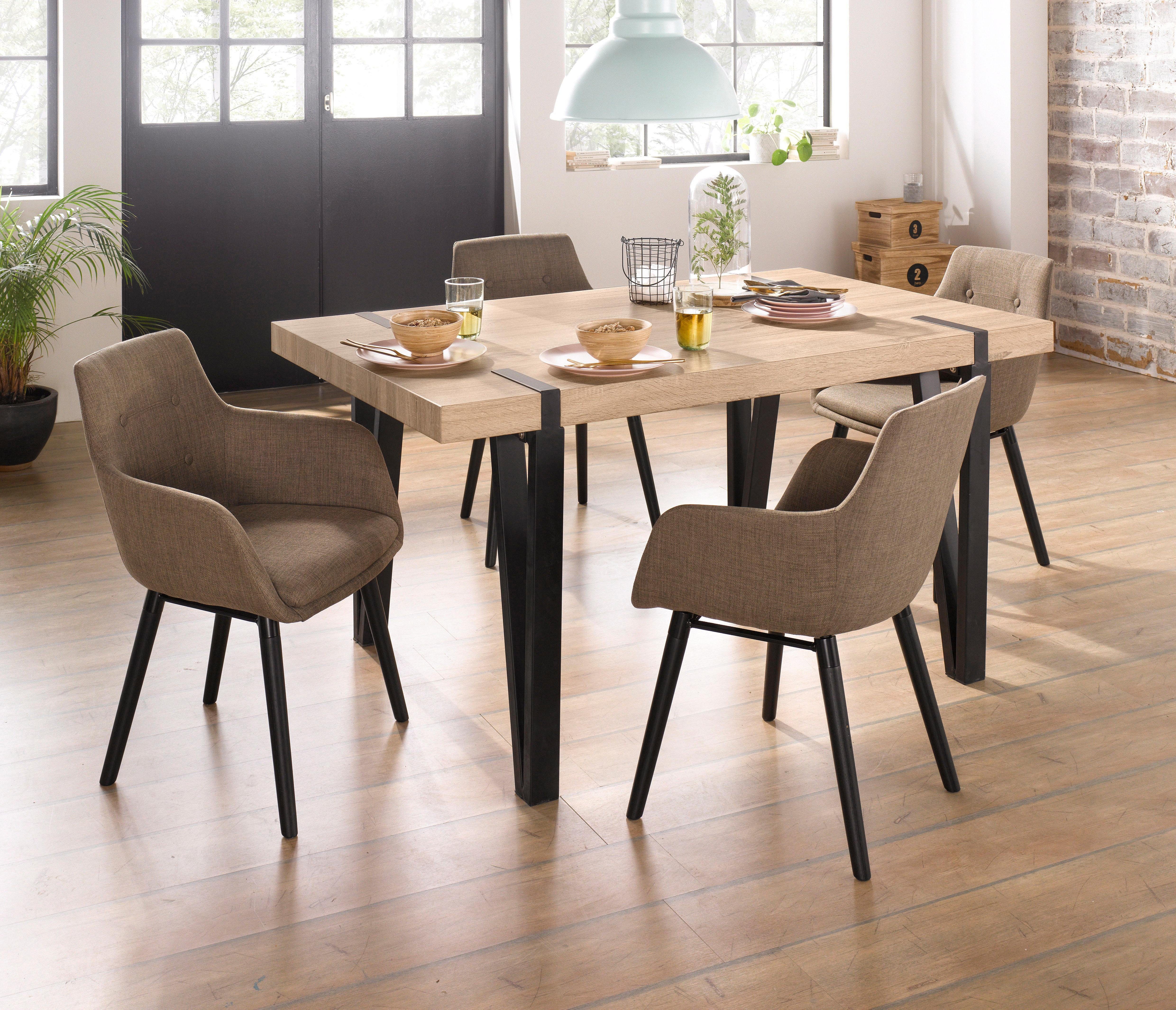 Home affaire Stoel met armleuningen Bradford (1 of 2 stuks), overtrekstof in weefstof, frame van eiken massief hout (set)