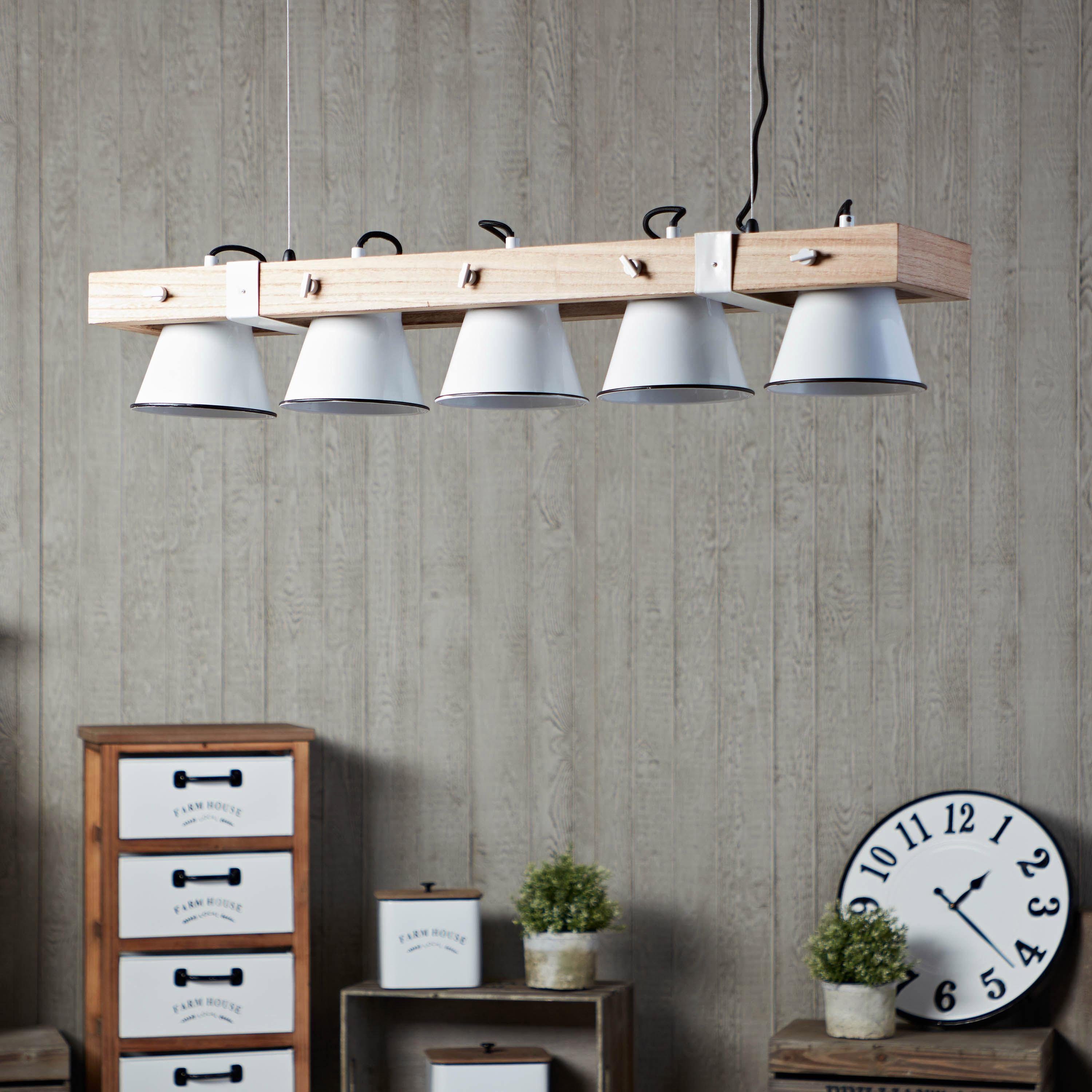 Brilliant Leuchten Hanglamp PLOW Hanglamp 5-lichts, zwenkbaar, staal/hout (1 stuk)