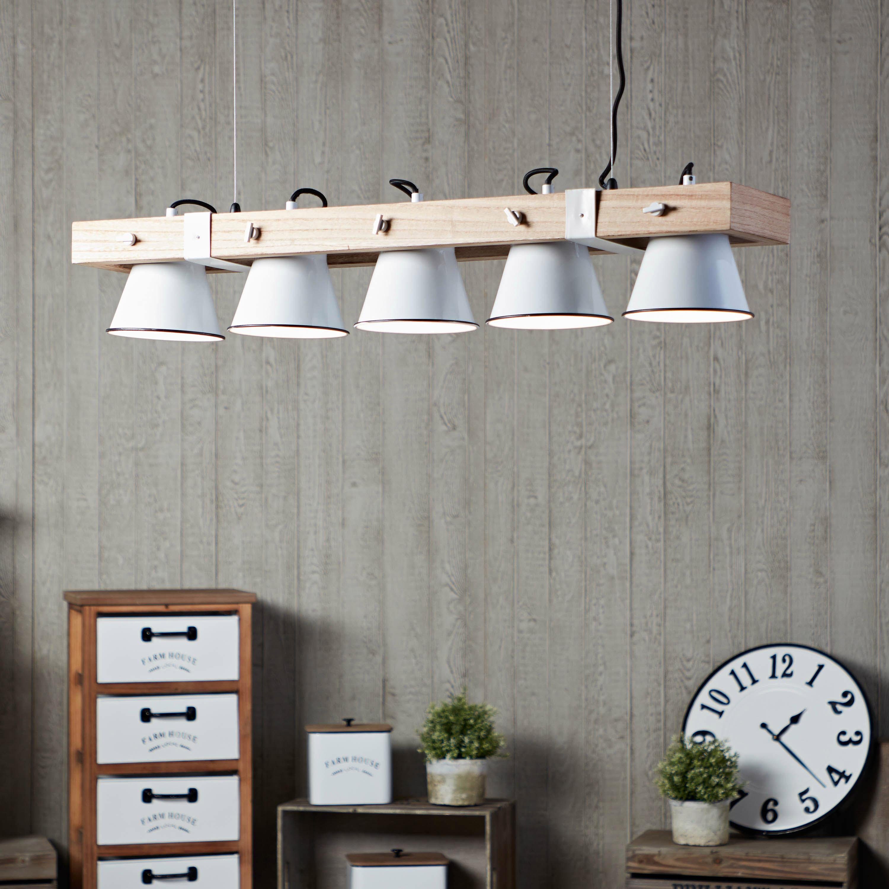 Brilliant Leuchten Hanglamp PLOW Hanglamp 5-lichts, zwenkbaar, staal/hout (1 stuk)