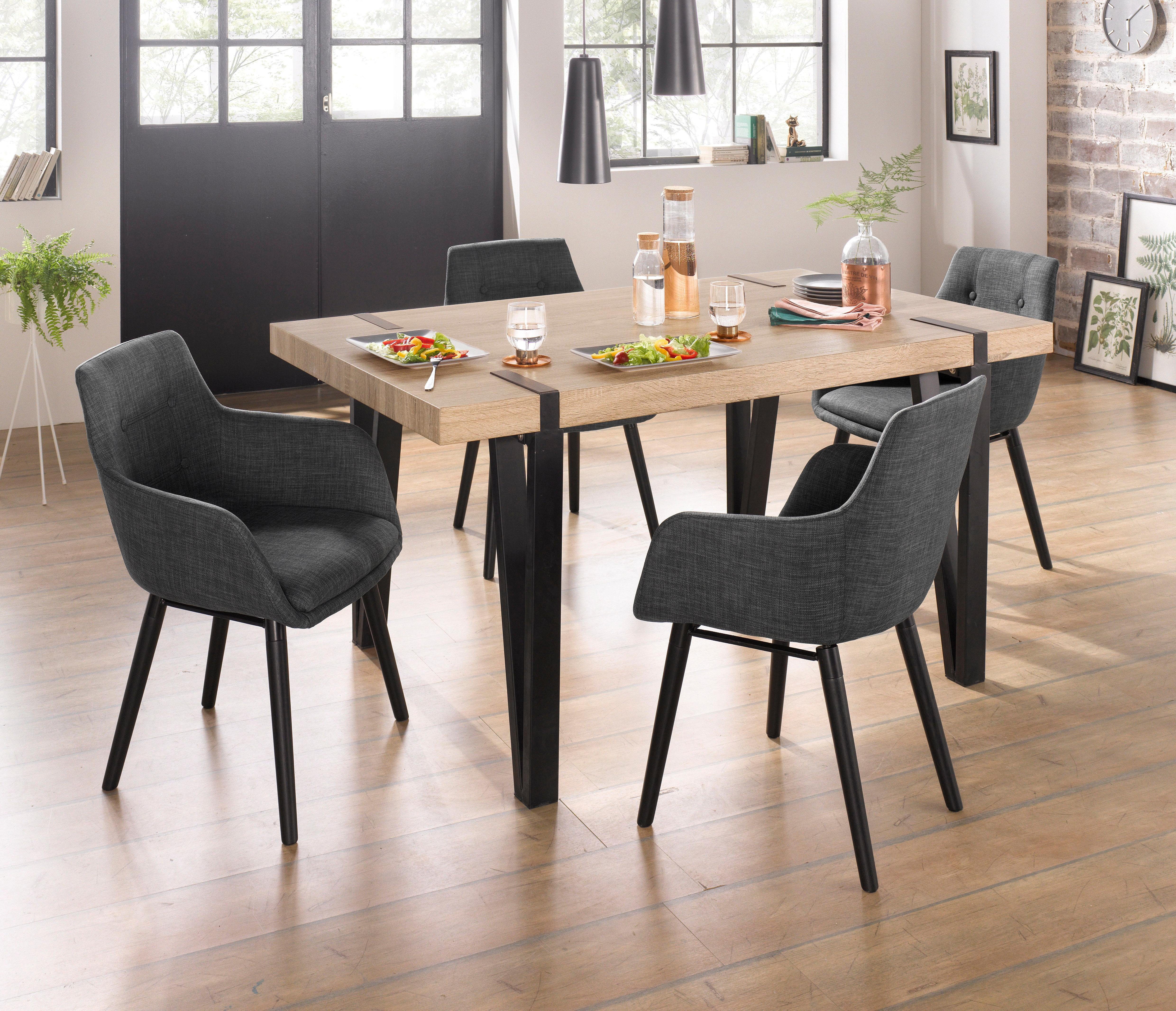 Home affaire Stoel met armleuningen Bradford (1 of 2 stuks), overtrekstof in weefstof, frame van eiken massief hout (set)