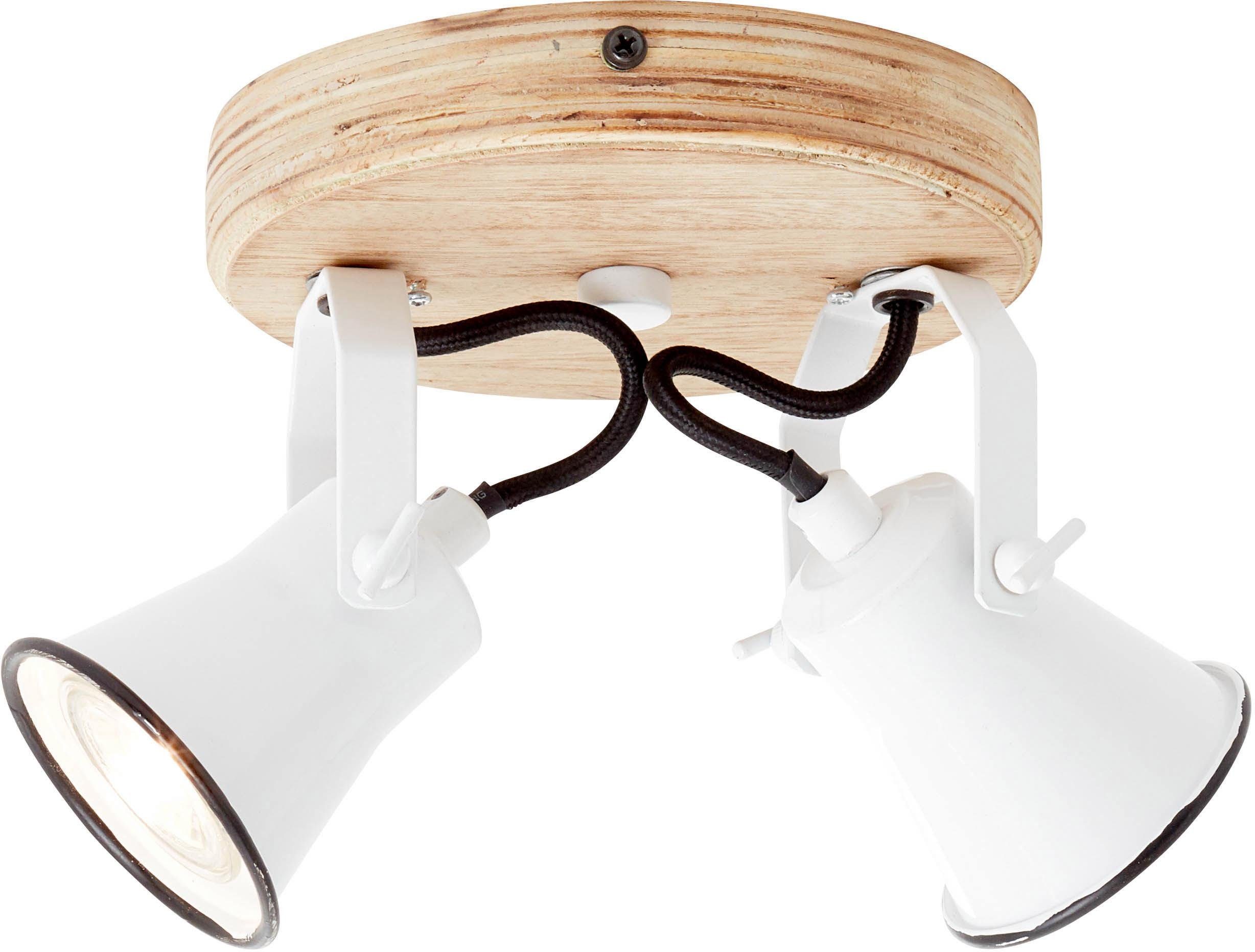 Brilliant Leuchten Plafondspotje Seed 23 cm uitzwenk, 2 x gu10, draaibaar, metaal/hout, wit/hout licht (1 stuk)