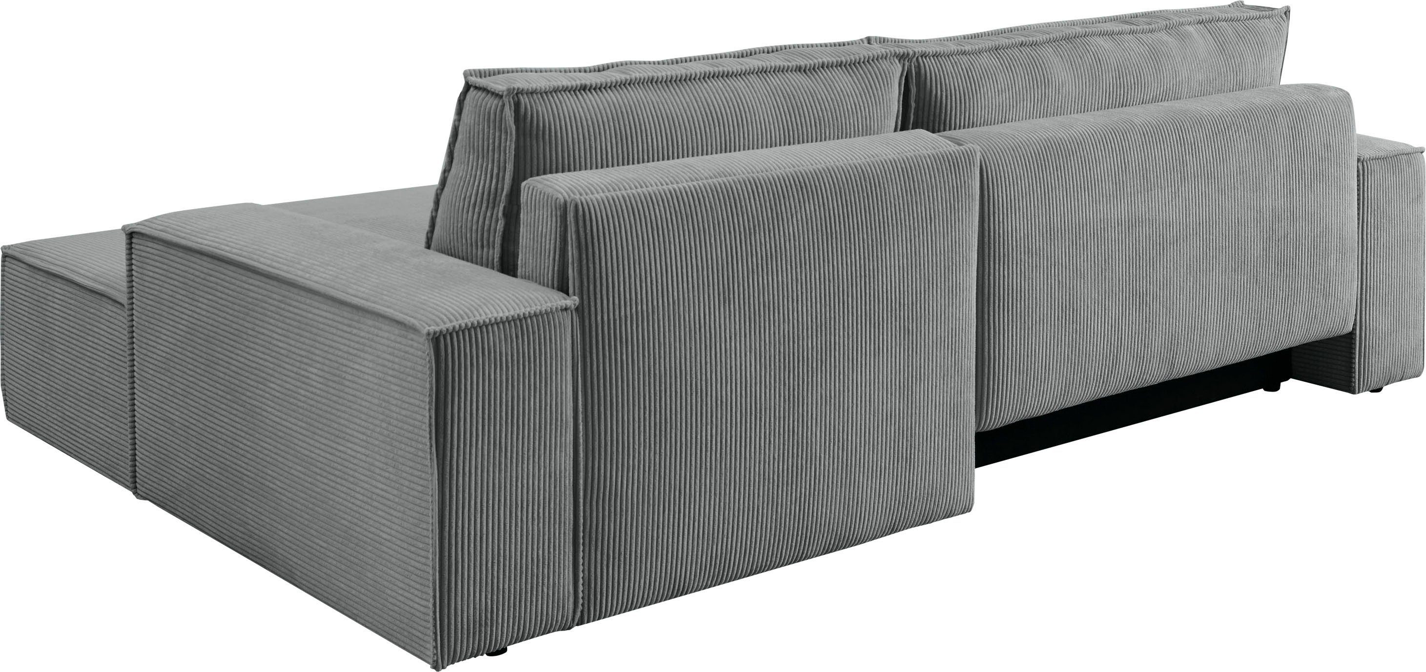 Home affaire Hoekbank SHERWOOD bedbank 267 cm, L-model, Slaapfunctie met bedlade (210x136 cm), cord, vintage, fluweel
