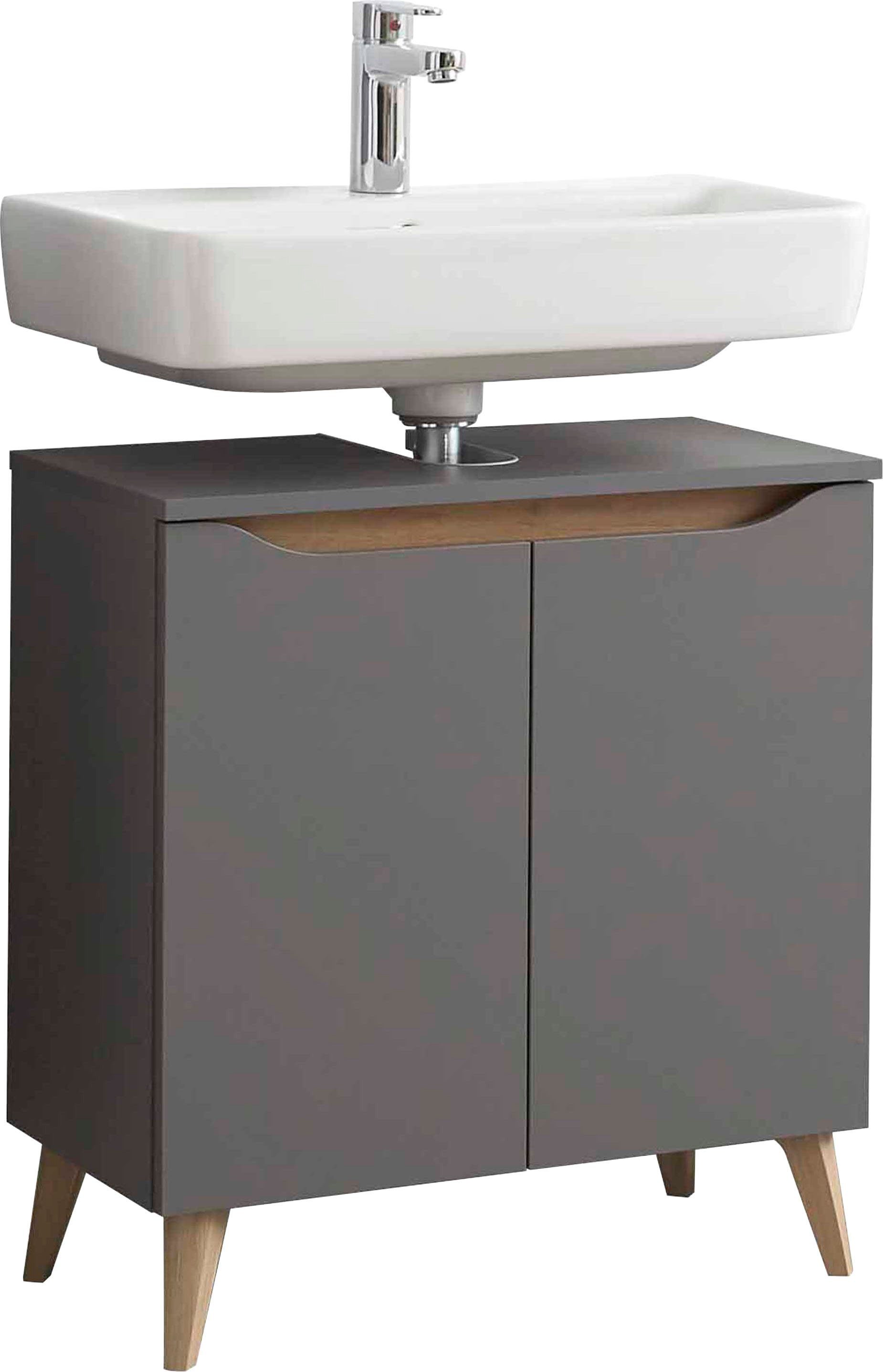 Saphir Wastafelonderkast Quickset onderkast, 60 cm breed, 2 deuren Wastafelonderkast met sifonuitsparing, zonder wasbak, greeploos
