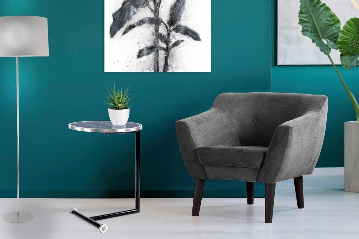 Kayoom Bijzettafel Servant 210, bijzettafel voor de bank, glamoureus, edel ontwerp Gemakkelijk te verplaatsen dankzij de wielen, rond tafelblad, C-vormig (1 stuk)