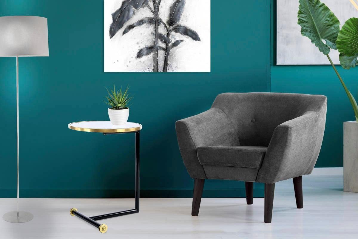 Kayoom Bijzettafel Servant 210, bijzettafel voor de bank, glamoureus, edel ontwerp Gemakkelijk te verplaatsen dankzij de wielen, rond tafelblad, C-vormig (1 stuk)
