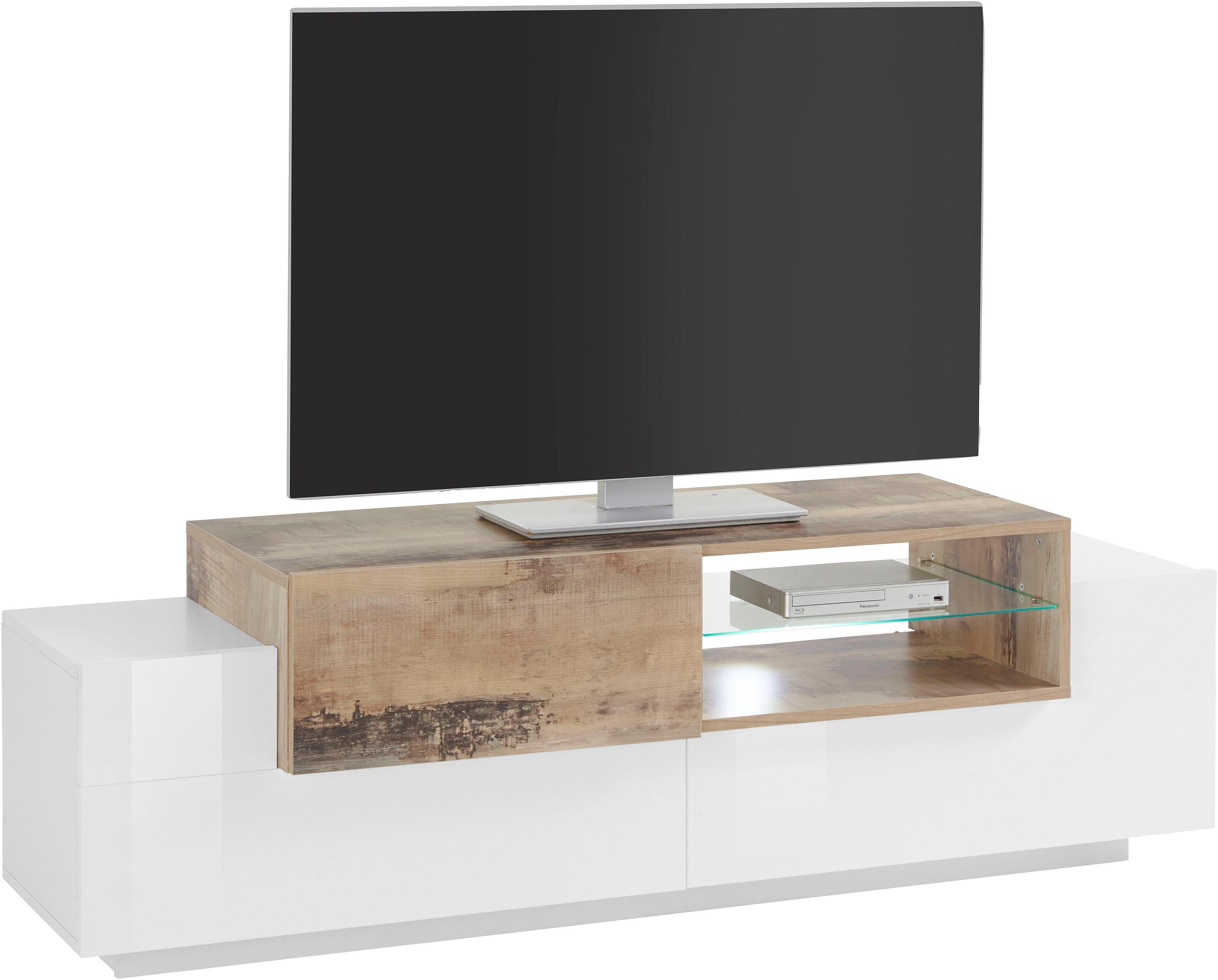 INOSIGN Tv-meubel Coro, lowboard, TV-commode, TV-meubelen, TV-bank met 2 kleppen, 1 deur, 1 glazen plank, breedte 160