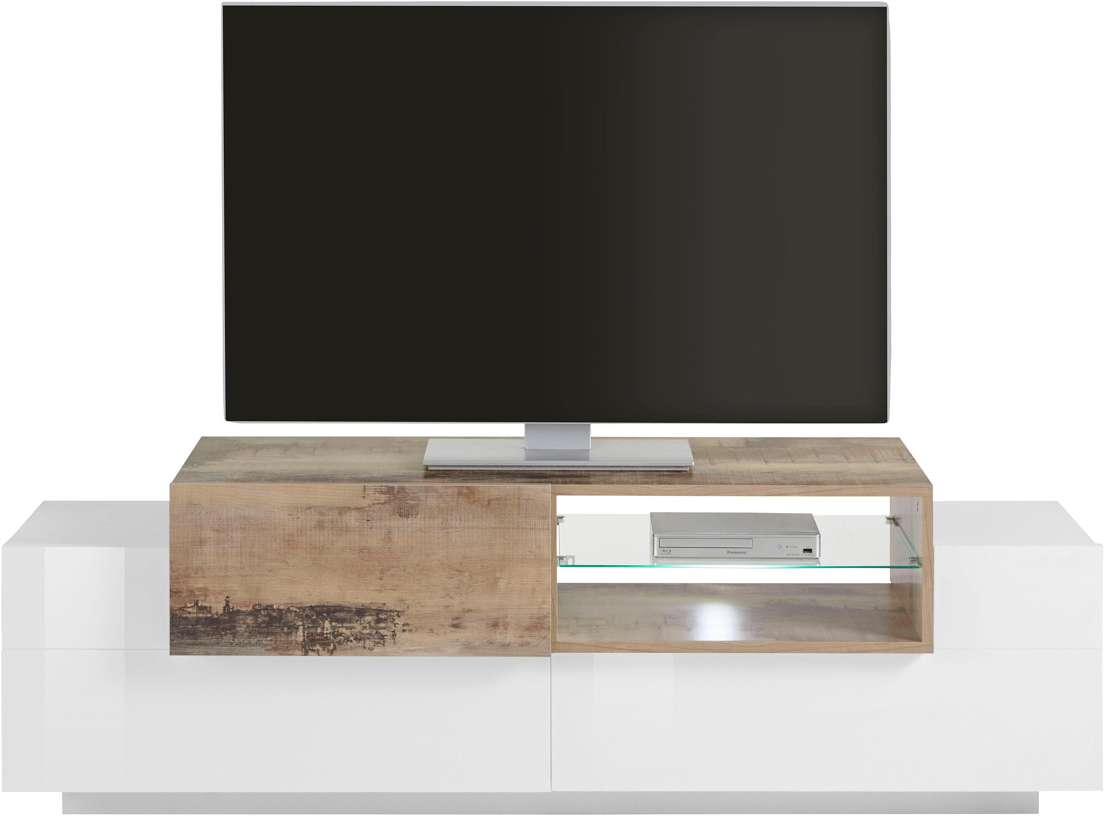 INOSIGN Tv-meubel Coro, lowboard, TV-commode, TV-meubelen, TV-bank met 2 kleppen, 1 deur, 1 glazen plank, breedte 160