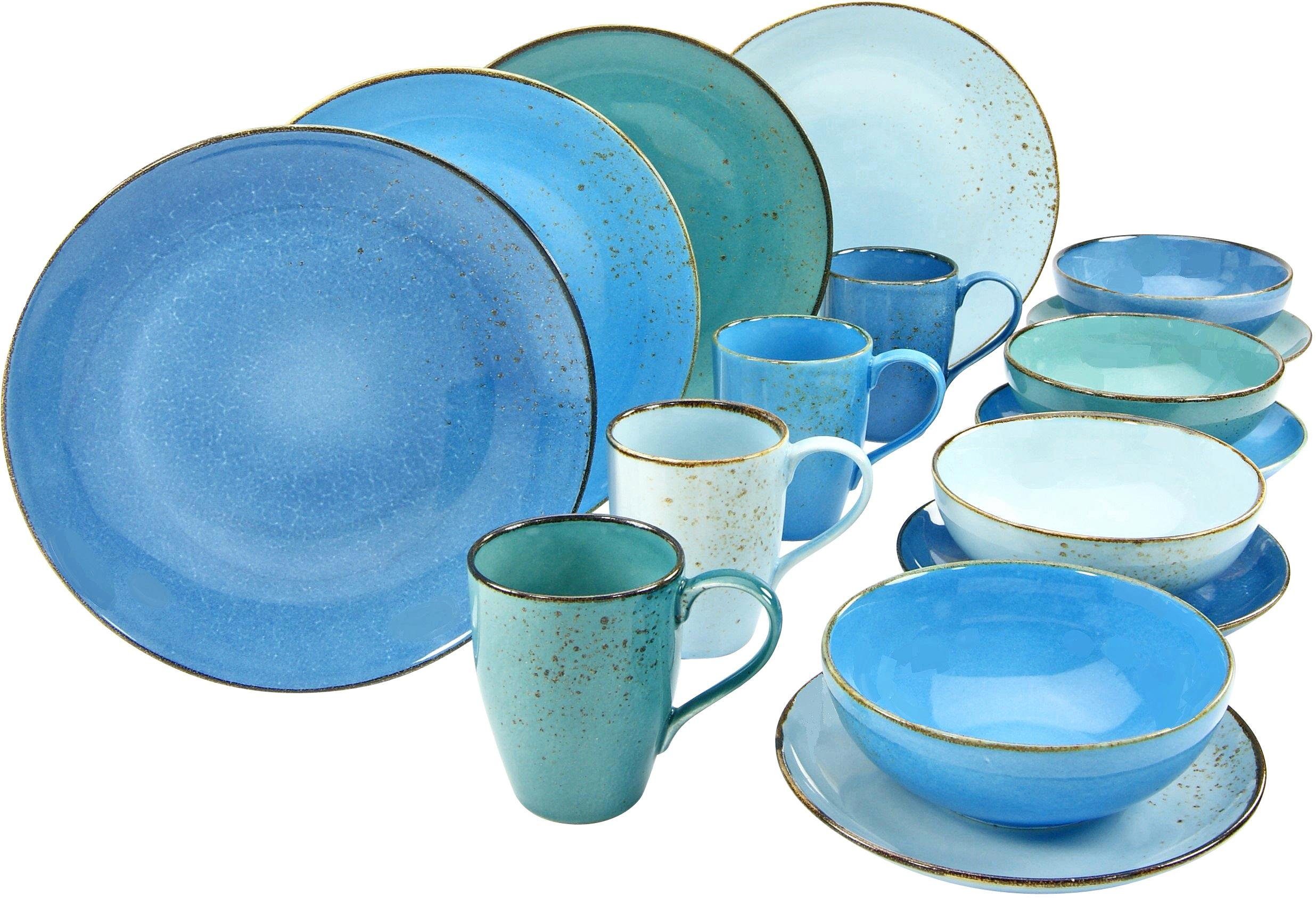 CreaTable combi-servies, NATURE COLLECTION AQUA, aardewerk, 16-delig